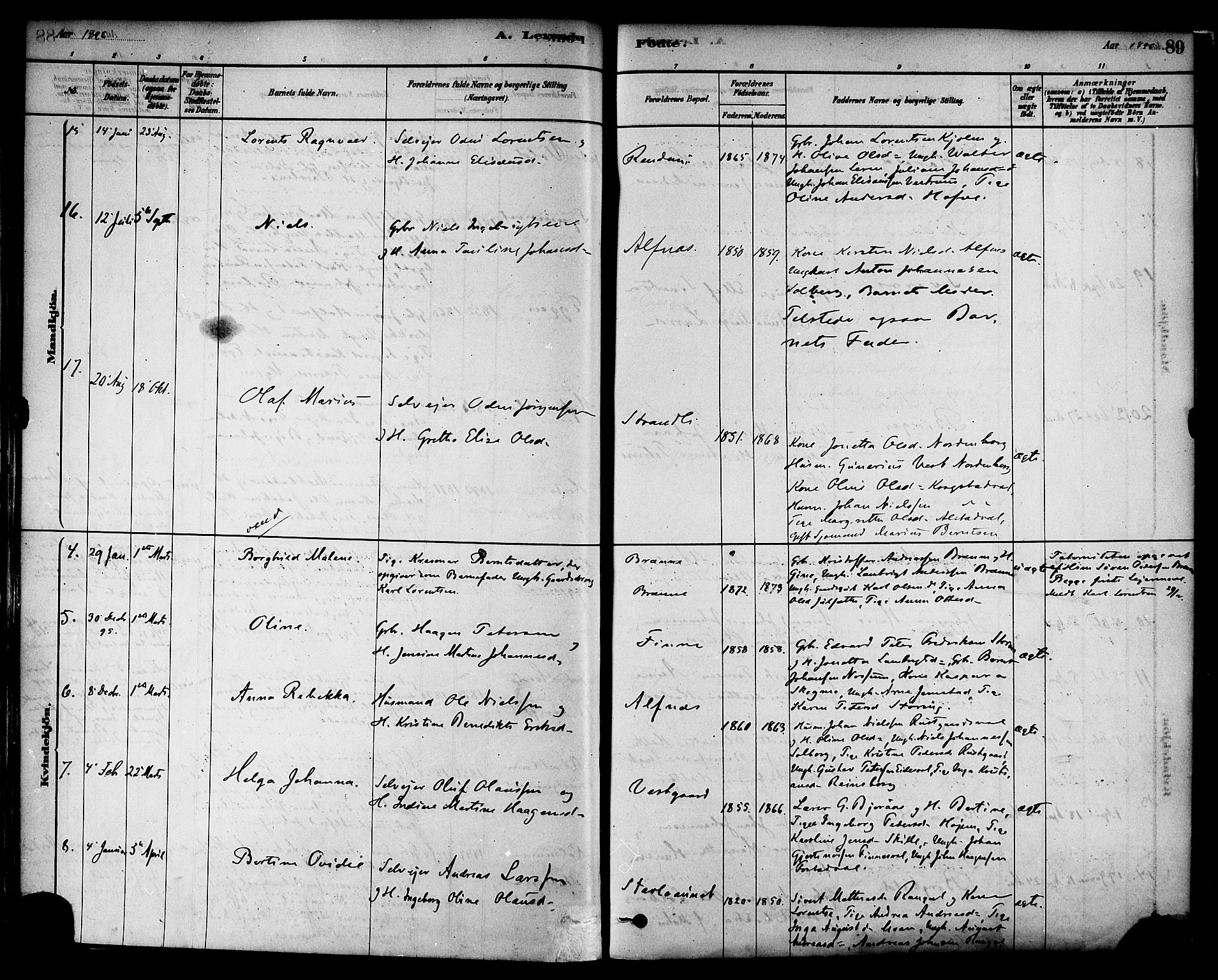 Ministerialprotokoller, klokkerbøker og fødselsregistre - Nord-Trøndelag, AV/SAT-A-1458/717/L0159: Parish register (official) no. 717A09, 1878-1898, p. 89