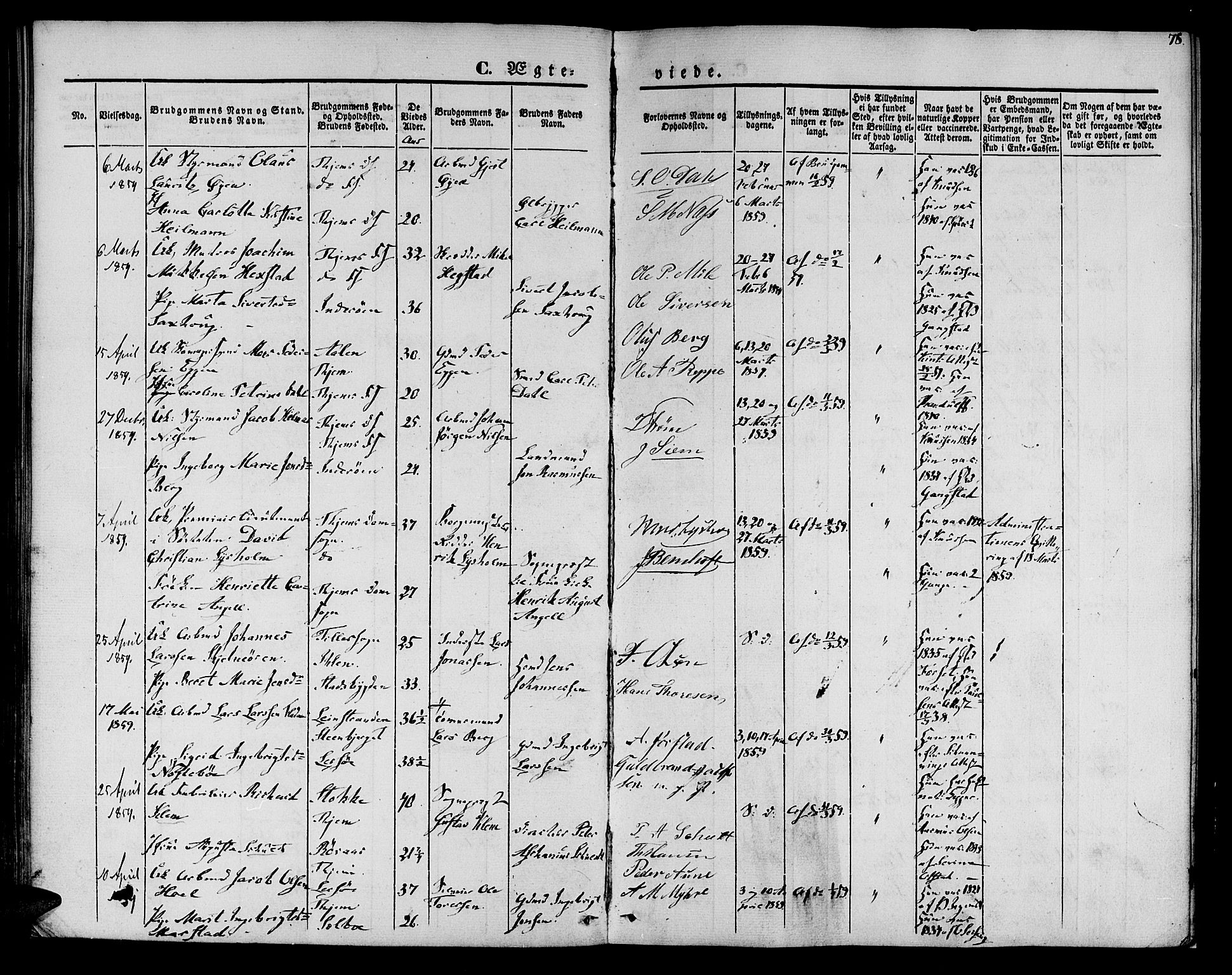 Ministerialprotokoller, klokkerbøker og fødselsregistre - Sør-Trøndelag, SAT/A-1456/602/L0111: Parish register (official) no. 602A09, 1844-1867, p. 78
