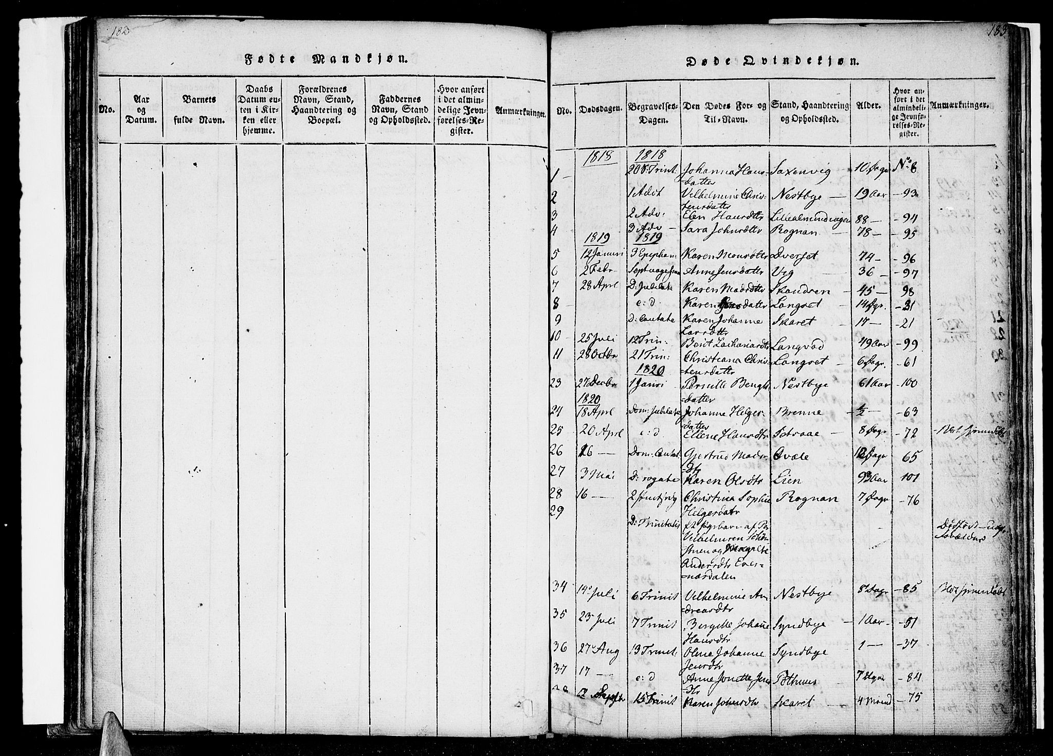 Ministerialprotokoller, klokkerbøker og fødselsregistre - Nordland, AV/SAT-A-1459/847/L0665: Parish register (official) no. 847A05, 1818-1841, p. 182-183