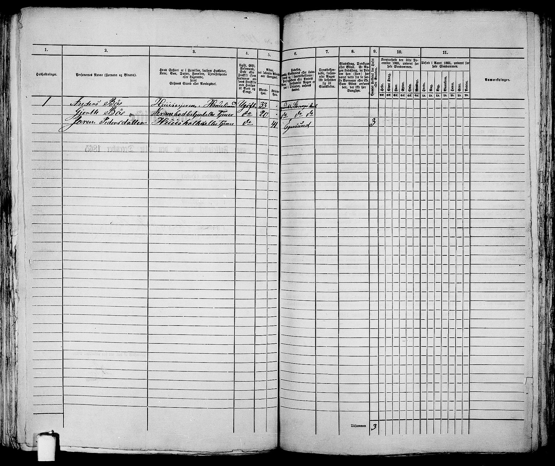 RA, 1865 census for Eigersund parish, Egersund town, 1865, p. 297