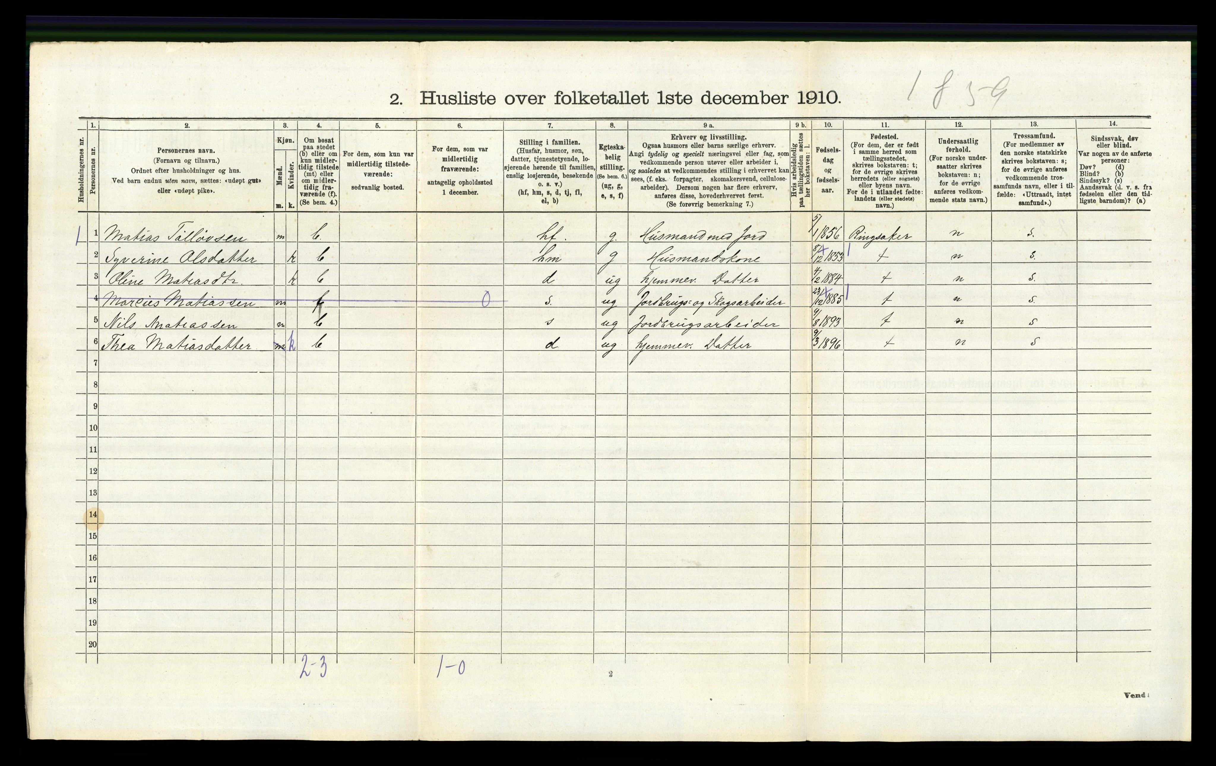 RA, 1910 census for Fåberg, 1910, p. 713