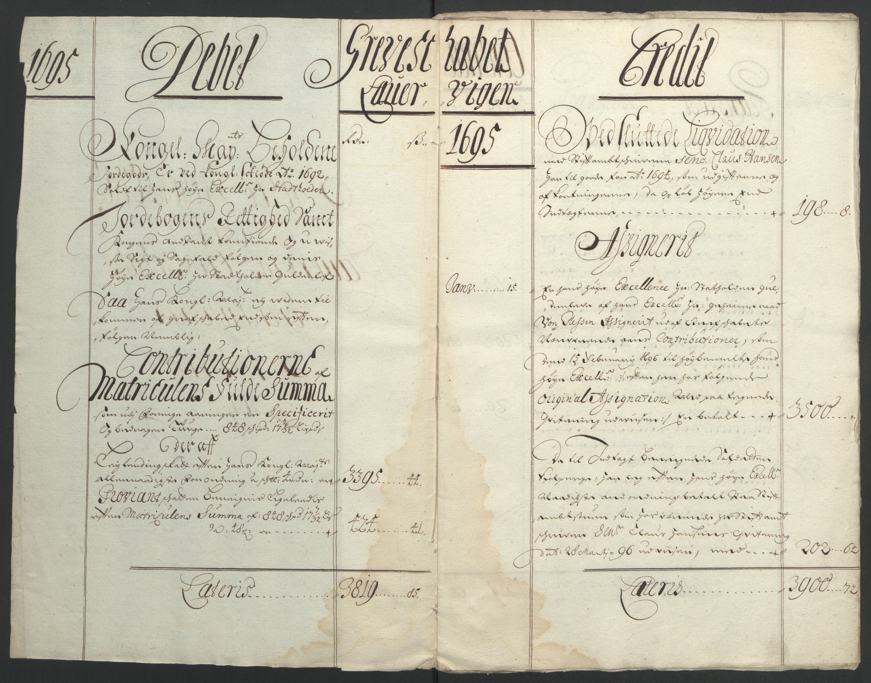 Rentekammeret inntil 1814, Reviderte regnskaper, Fogderegnskap, RA/EA-4092/R33/L1974: Fogderegnskap Larvik grevskap, 1693-1695, p. 189