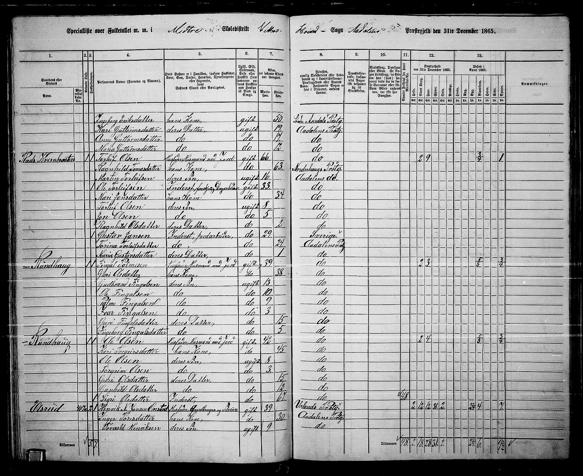 RA, 1865 census for Ådal, 1865, p. 47