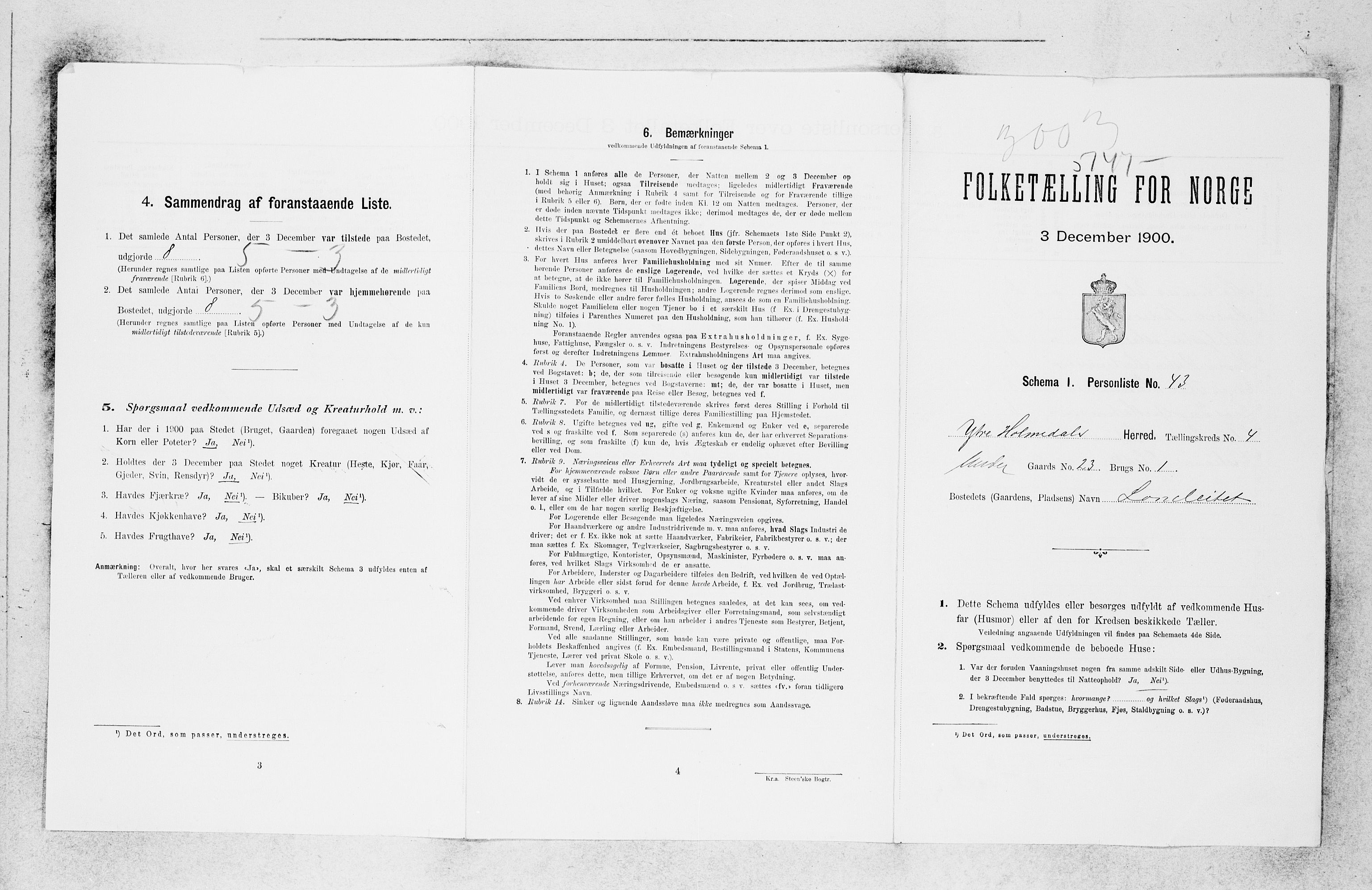 SAB, 1900 census for Ytre Holmedal, 1900, p. 58