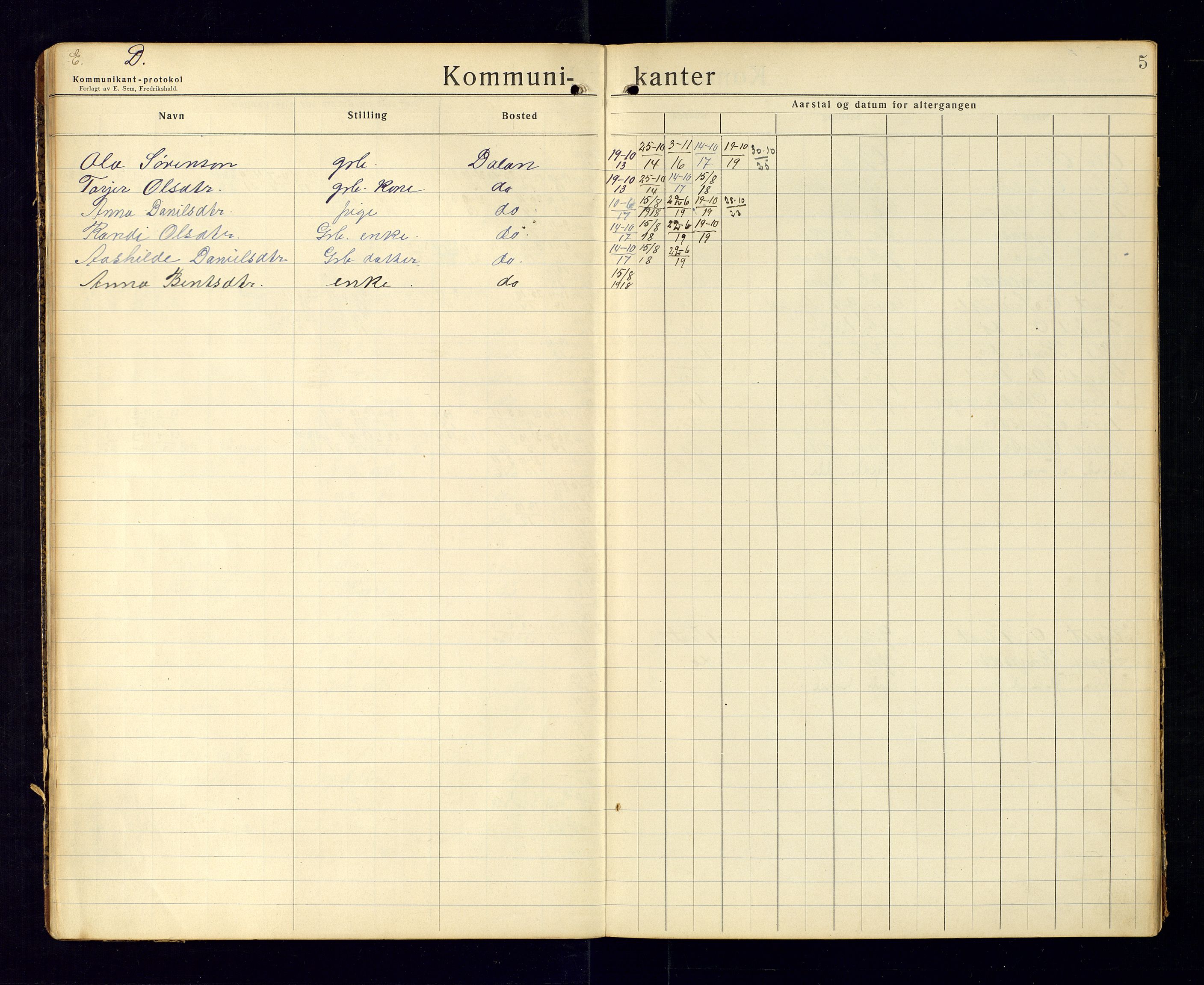 Bjelland sokneprestkontor, AV/SAK-1111-0005/F/Fc/Fca/L0002: Communicants register no. C-3, 1912-1958, p. 5