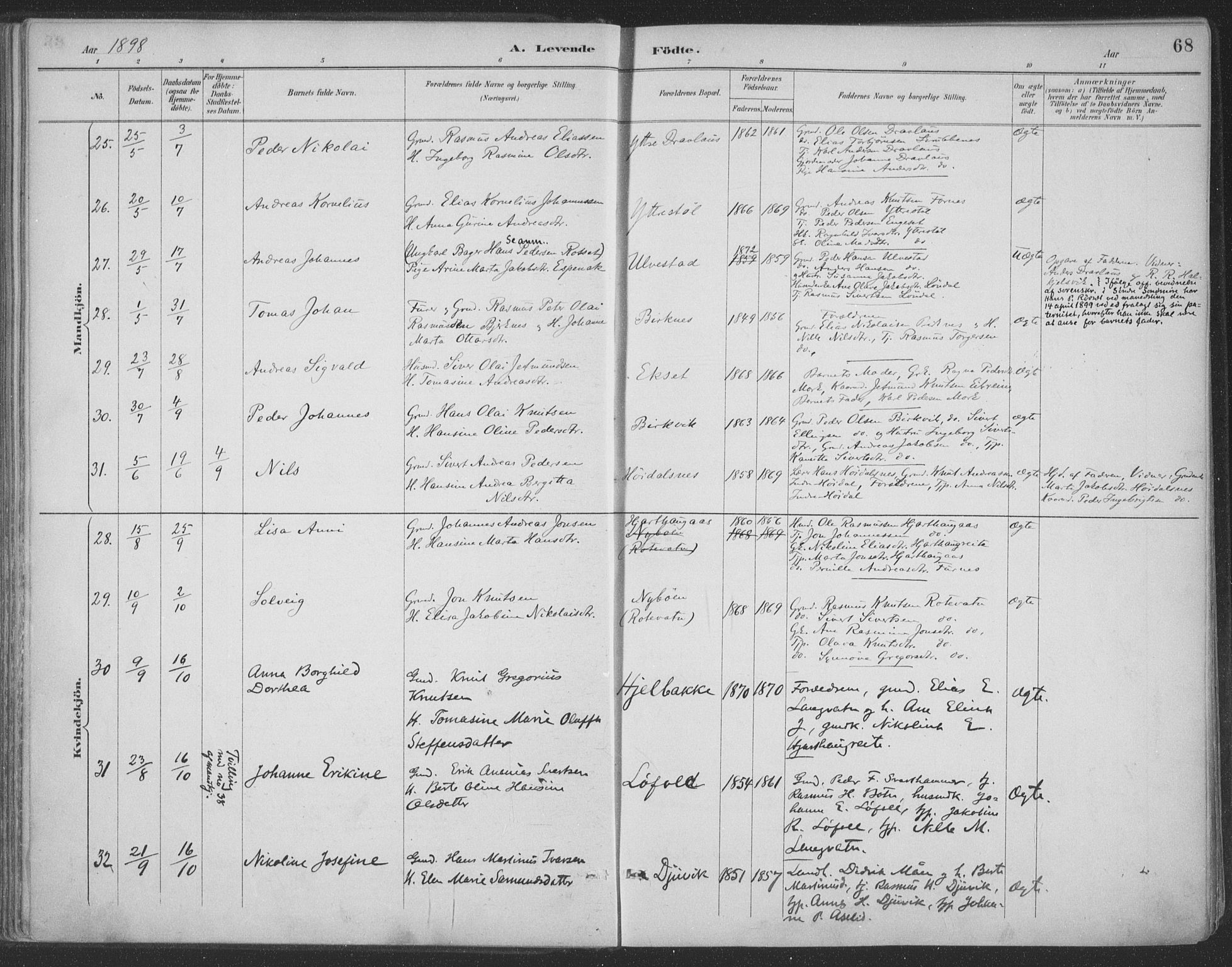 Ministerialprotokoller, klokkerbøker og fødselsregistre - Møre og Romsdal, AV/SAT-A-1454/511/L0142: Parish register (official) no. 511A09, 1891-1905, p. 68