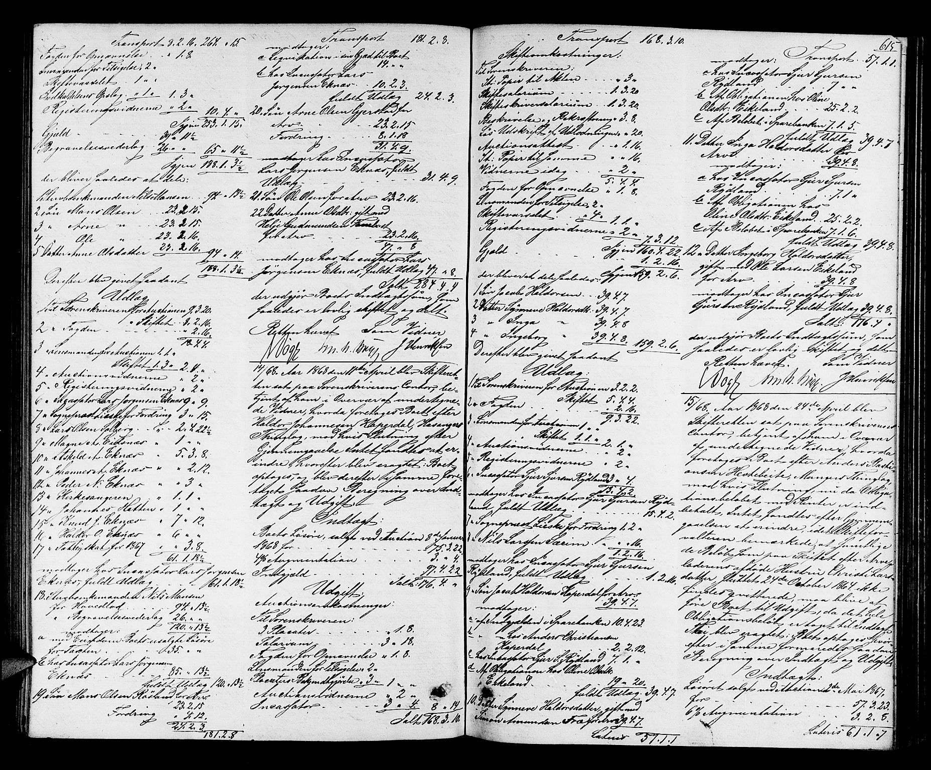 Nordhordland sorenskrivar, AV/SAB-A-2901/1/H/Hd/Hda/L0006: Skifteutlodningsprotokollar, 1862-1869, p. 614-615
