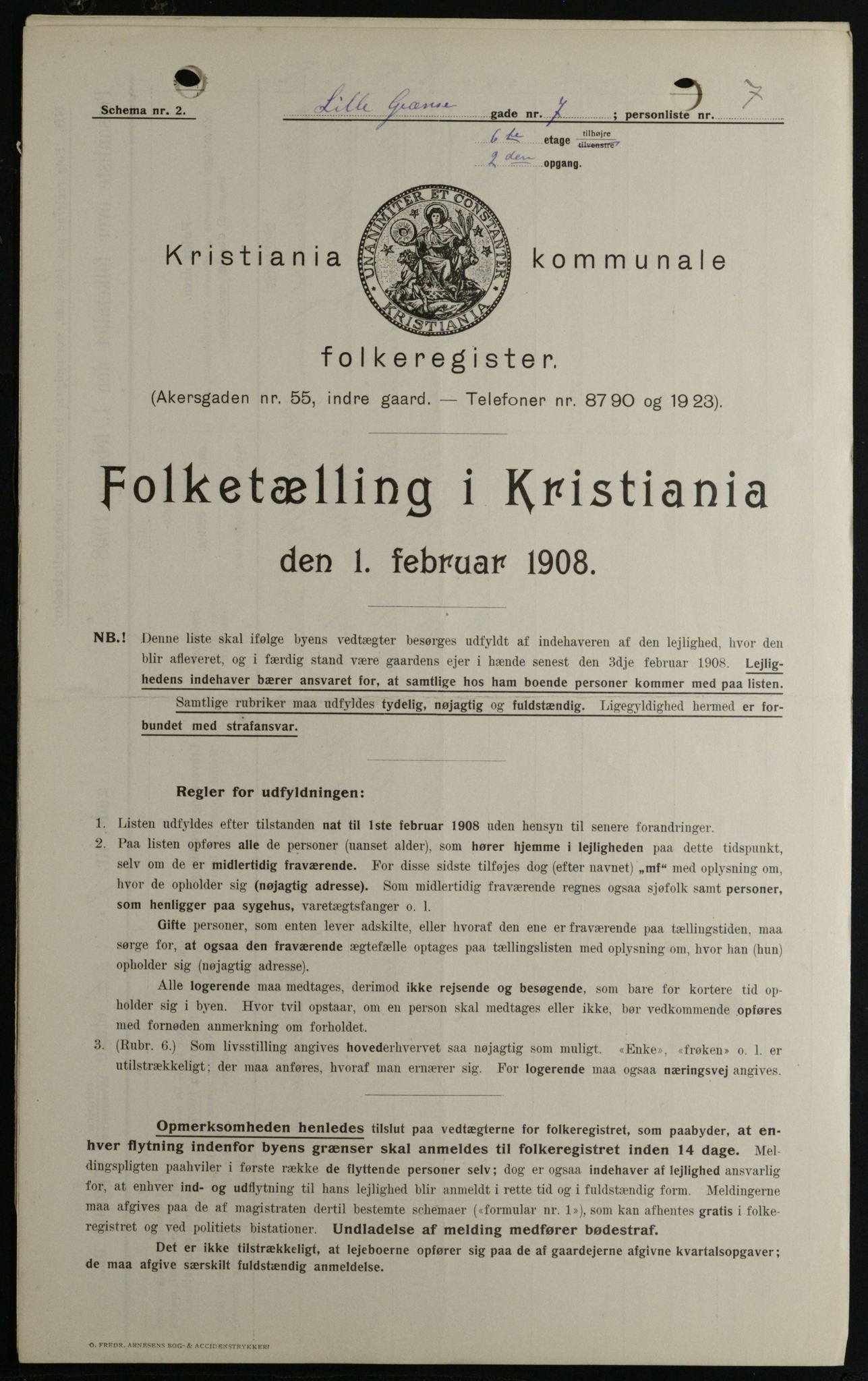 OBA, Municipal Census 1908 for Kristiania, 1908, p. 51652