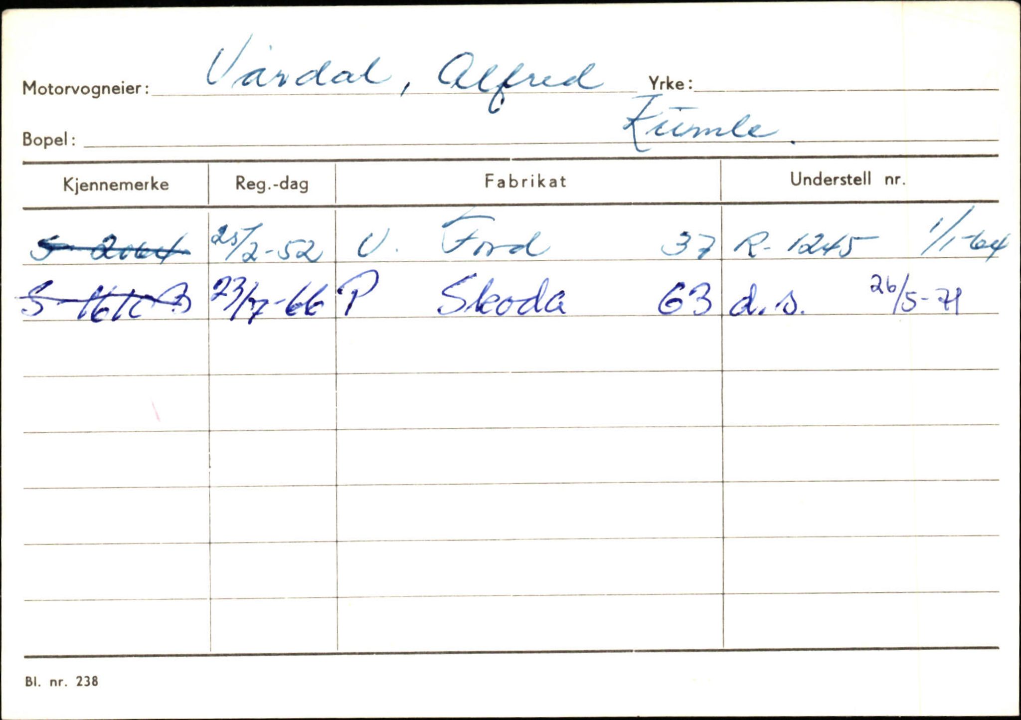 Statens vegvesen, Sogn og Fjordane vegkontor, SAB/A-5301/4/F/L0132: Eigarregister Askvoll A-Å. Balestrand A-Å, 1945-1975, p. 1456