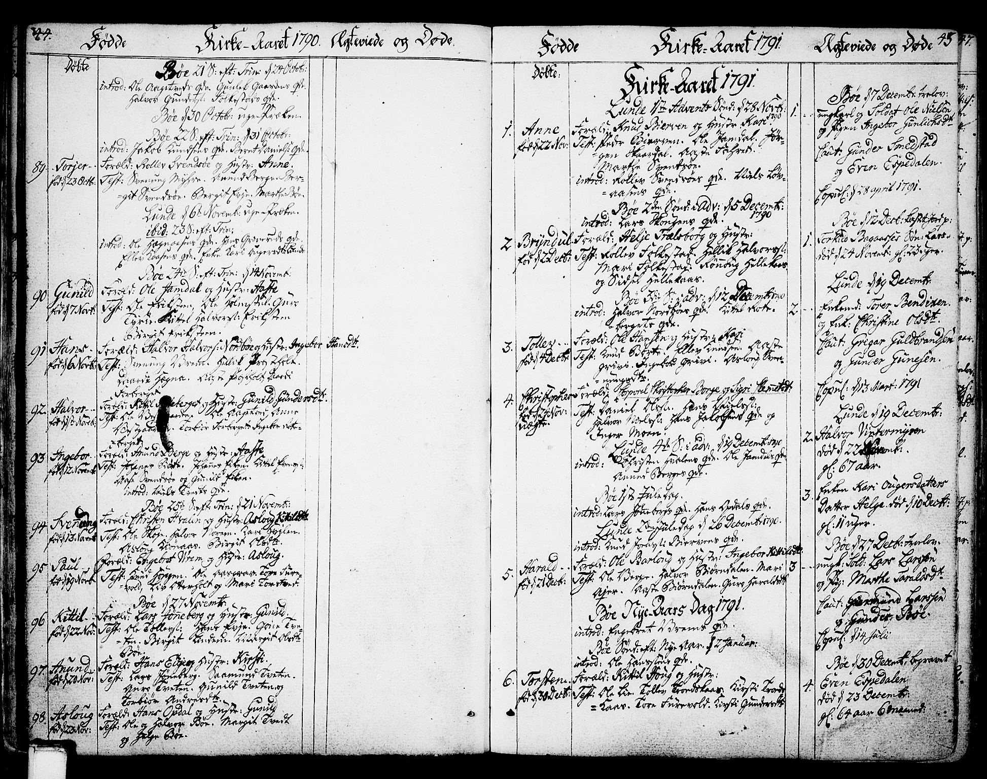 Bø kirkebøker, SAKO/A-257/F/Fa/L0005: Parish register (official) no. 5, 1785-1815, p. 44-45