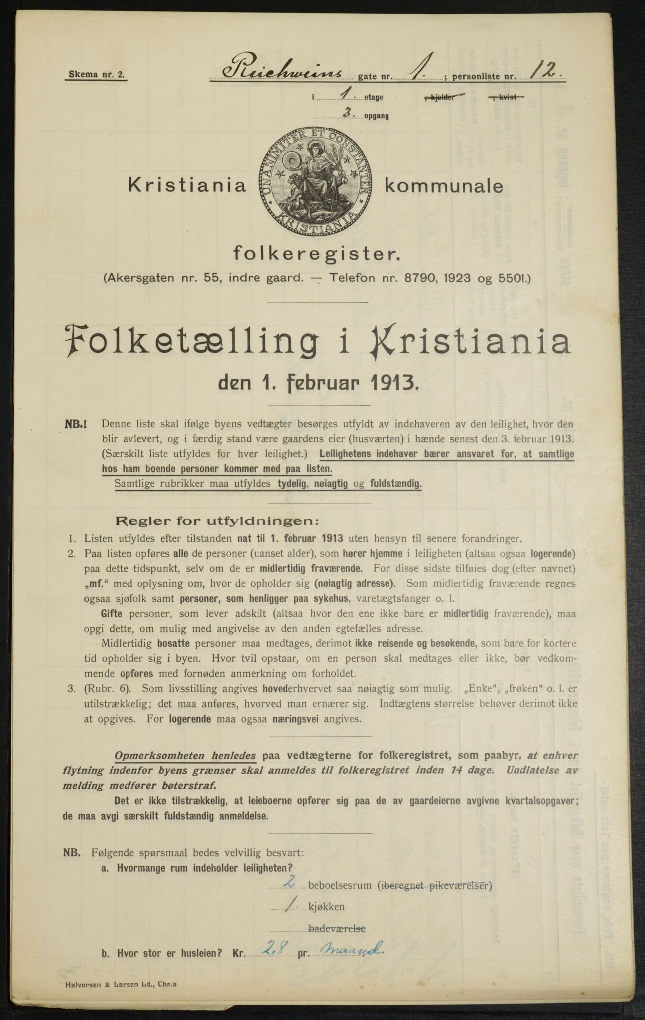 OBA, Municipal Census 1913 for Kristiania, 1913, p. 82672