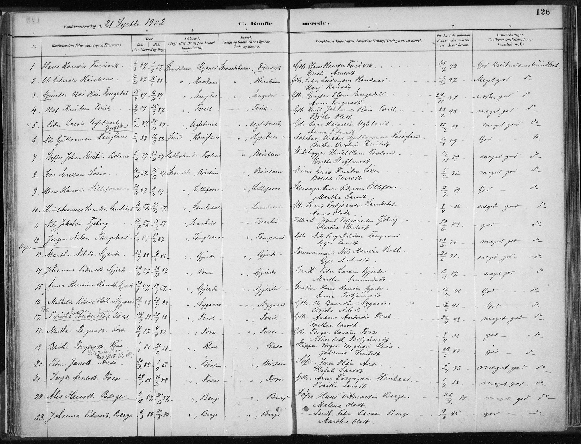 Strandebarm sokneprestembete, AV/SAB-A-78401/H/Haa: Parish register (official) no. B  1, 1886-1908, p. 126