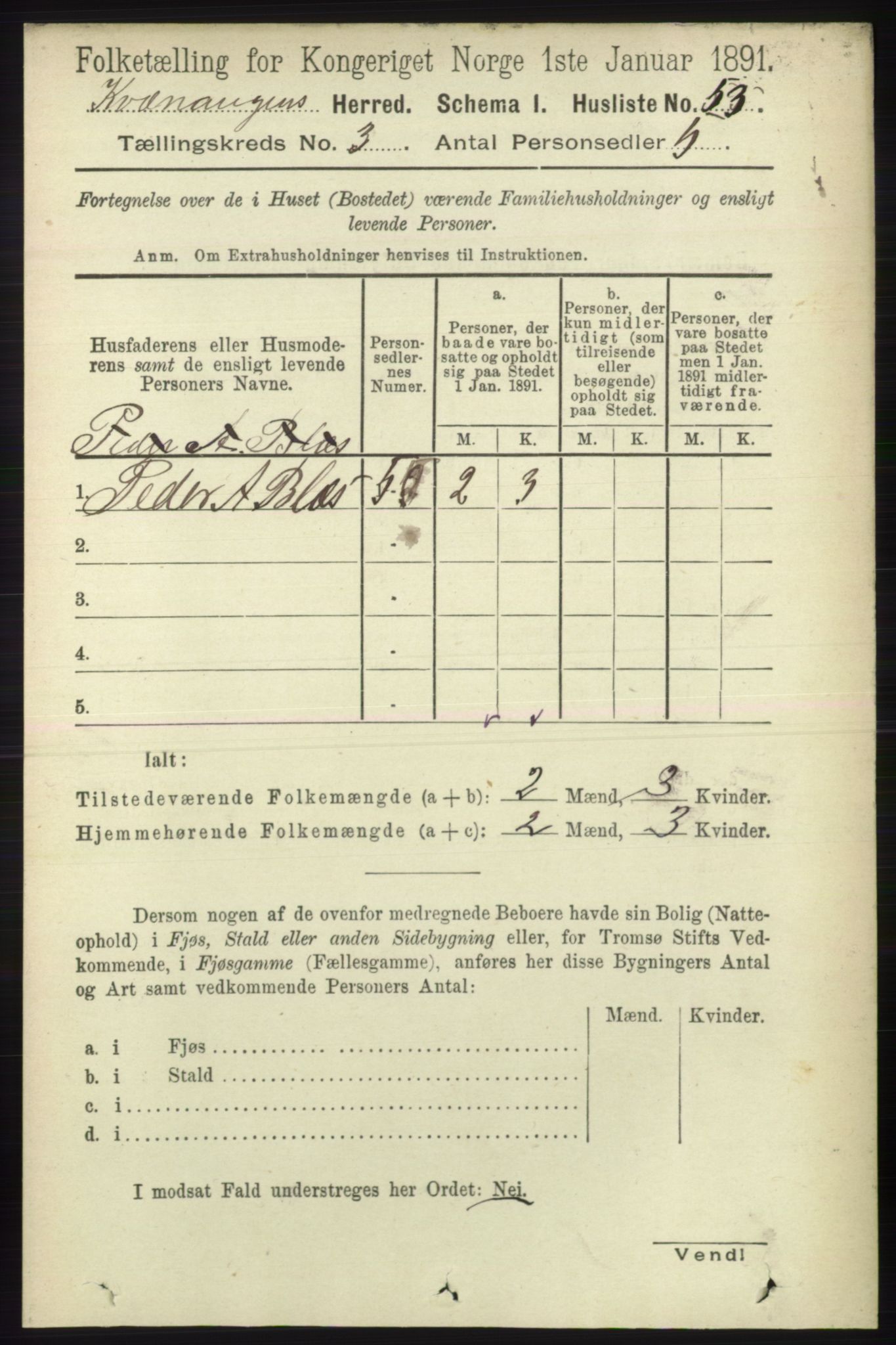 RA, 1891 census for 1943 Kvænangen, 1891, p. 1061