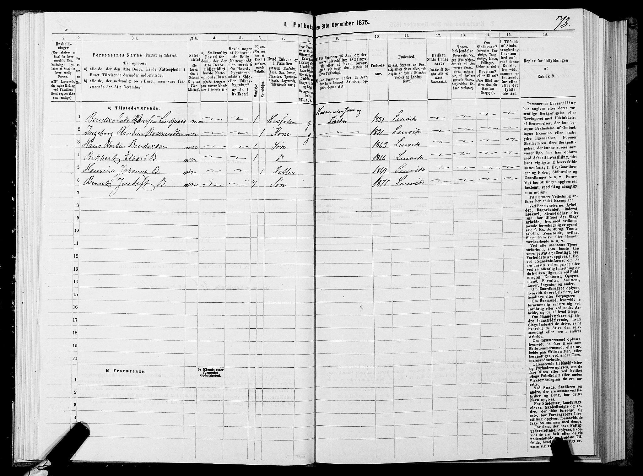 SATØ, 1875 census for 1931P Lenvik, 1875, p. 2073