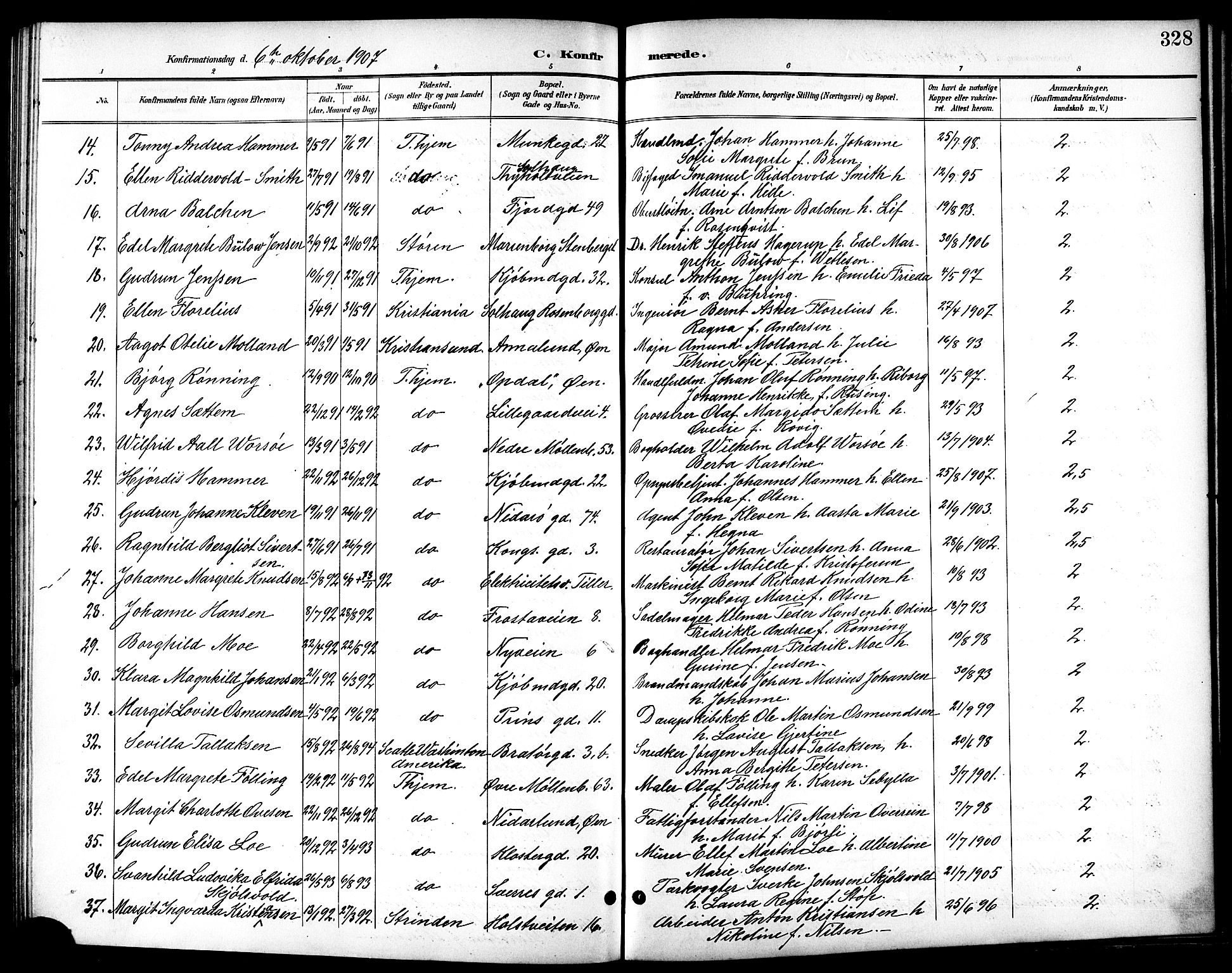 Ministerialprotokoller, klokkerbøker og fødselsregistre - Sør-Trøndelag, SAT/A-1456/601/L0094: Parish register (copy) no. 601C12, 1898-1911, p. 328