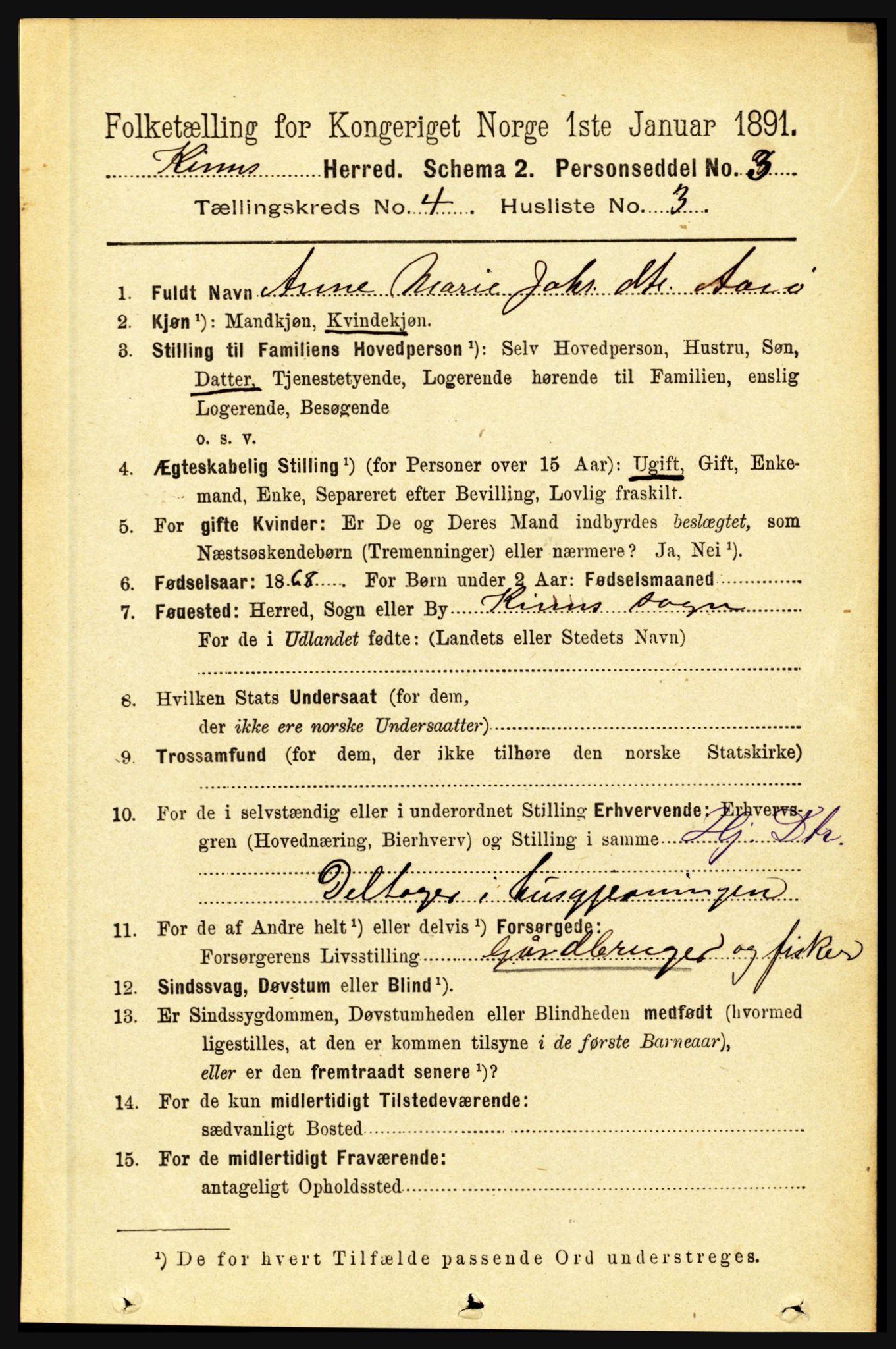 RA, 1891 census for 1437 Kinn, 1891, p. 1339