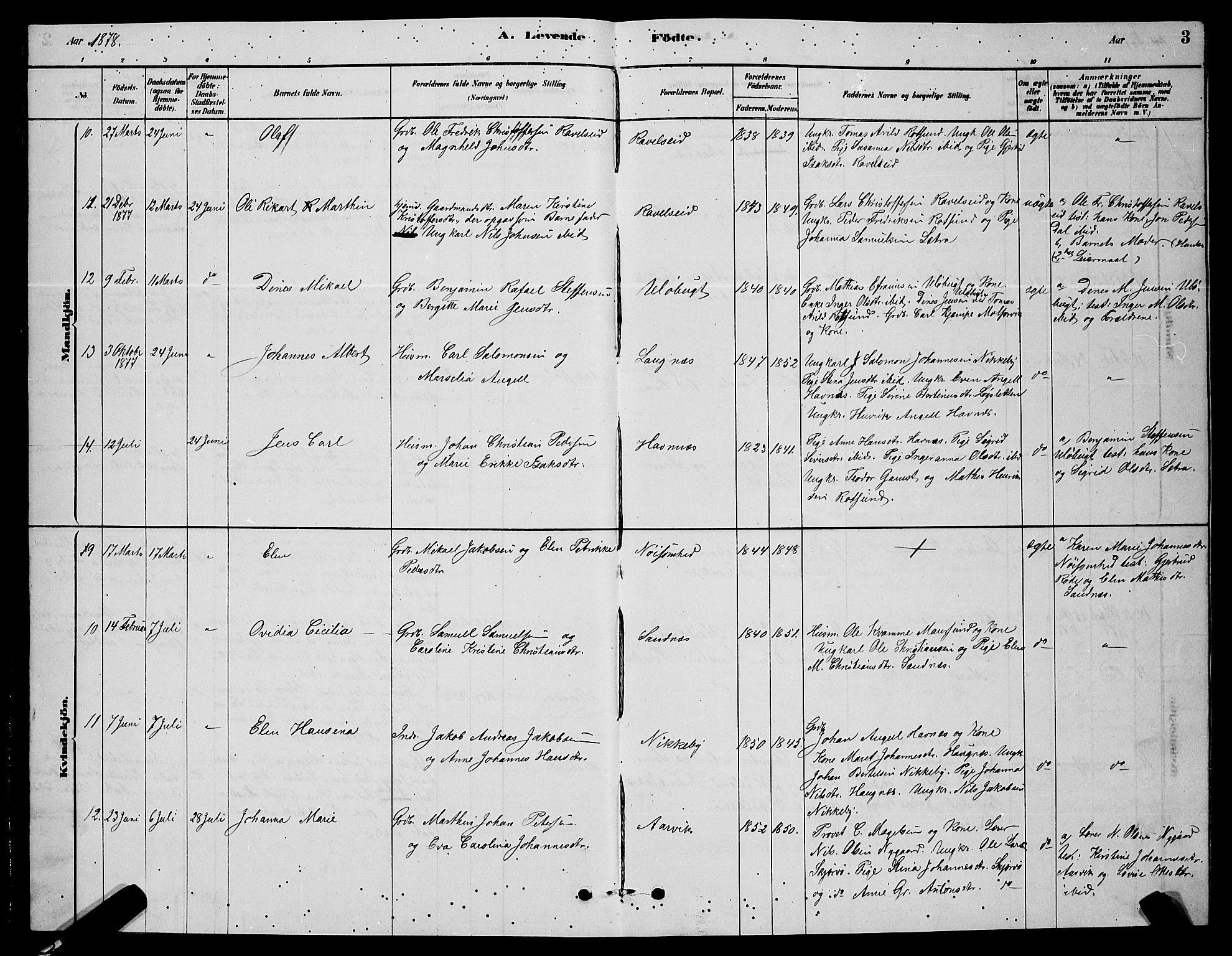 Skjervøy sokneprestkontor, AV/SATØ-S-1300/H/Ha/Hab/L0006klokker: Parish register (copy) no. 6, 1878-1888, p. 3