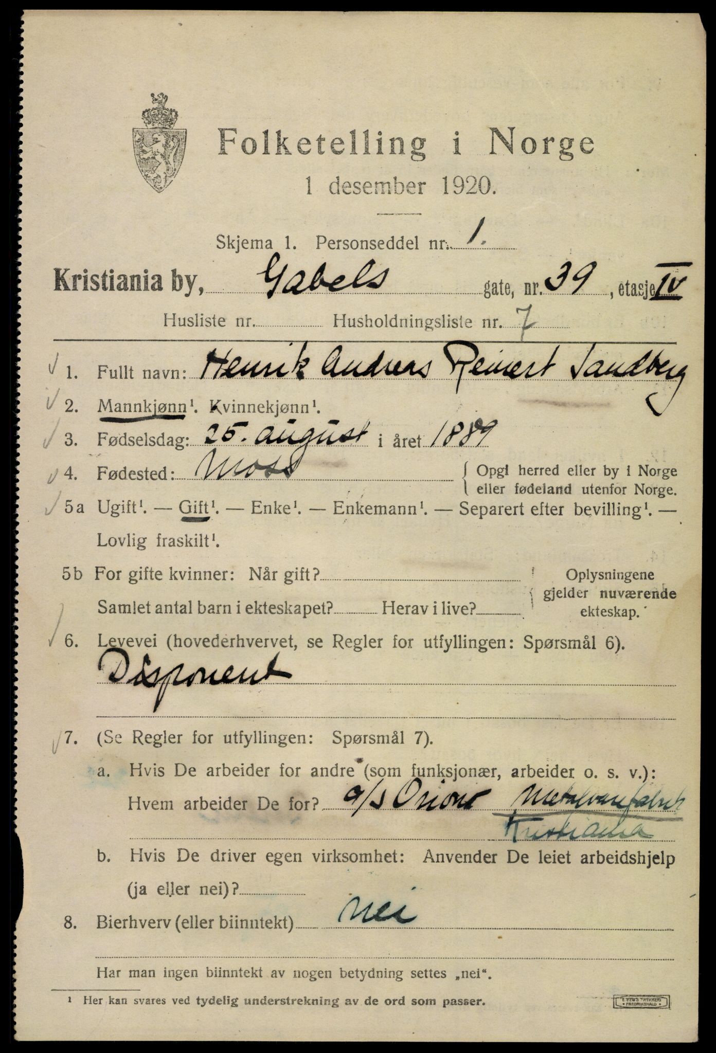 SAO, 1920 census for Kristiania, 1920, p. 246709