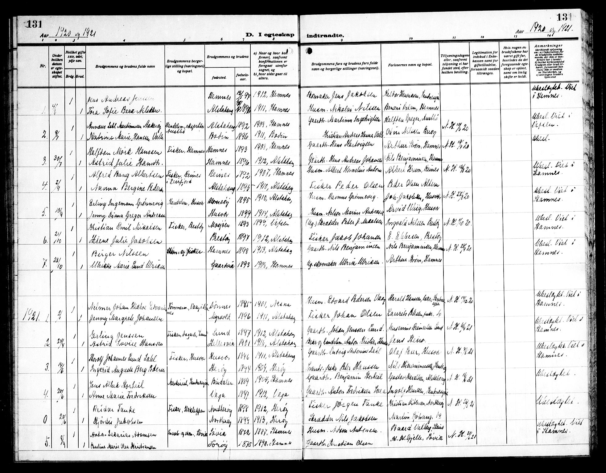 Ministerialprotokoller, klokkerbøker og fødselsregistre - Nordland, AV/SAT-A-1459/830/L0466: Parish register (copy) no. 830C08, 1920-1945, p. 131