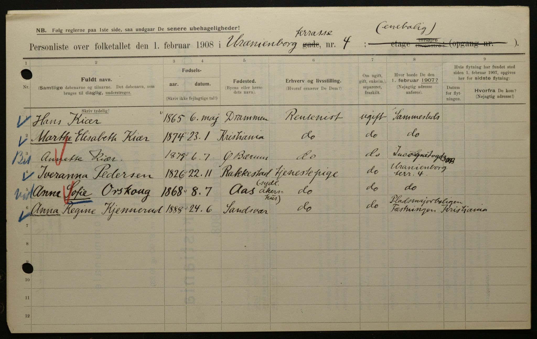 OBA, Municipal Census 1908 for Kristiania, 1908, p. 107886