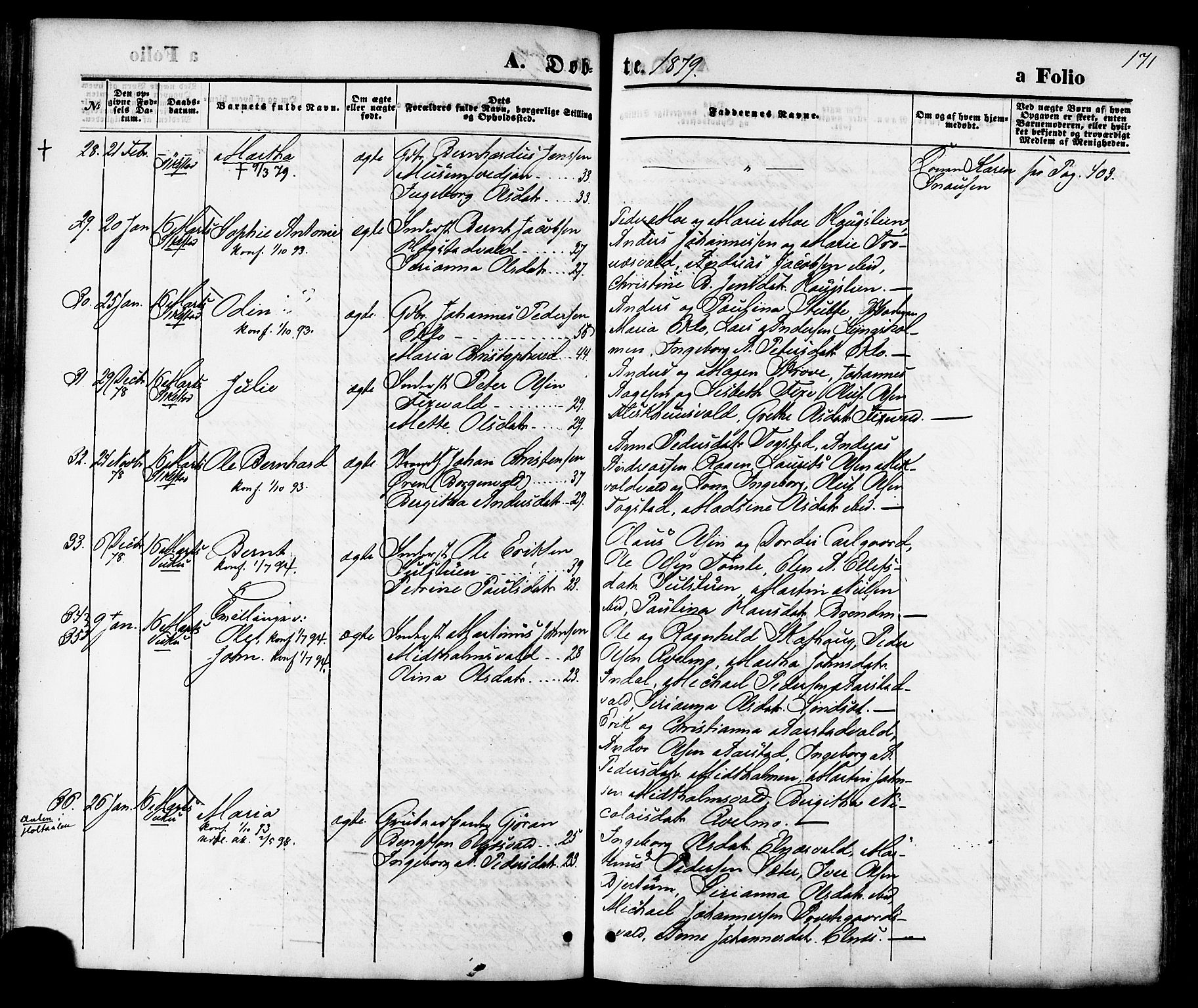 Ministerialprotokoller, klokkerbøker og fødselsregistre - Nord-Trøndelag, AV/SAT-A-1458/723/L0242: Parish register (official) no. 723A11, 1870-1880, p. 171