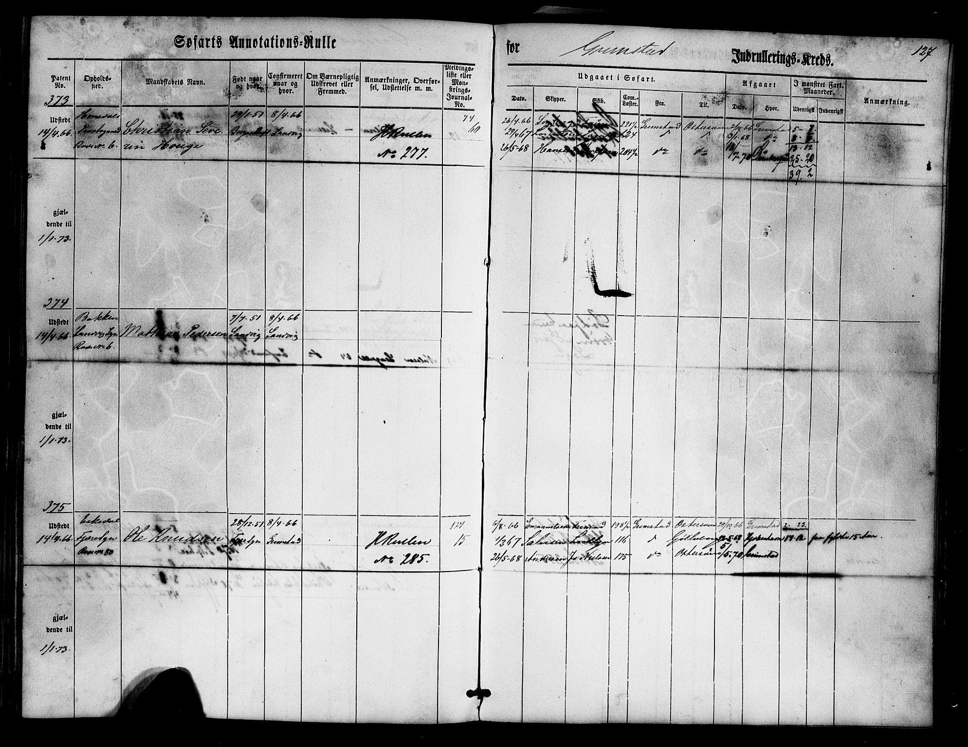 Grimstad mønstringskrets, AV/SAK-2031-0013/F/Fa/L0004: Annotasjonsrulle nr 1-435 med register, V-17, 1860-1867, p. 151