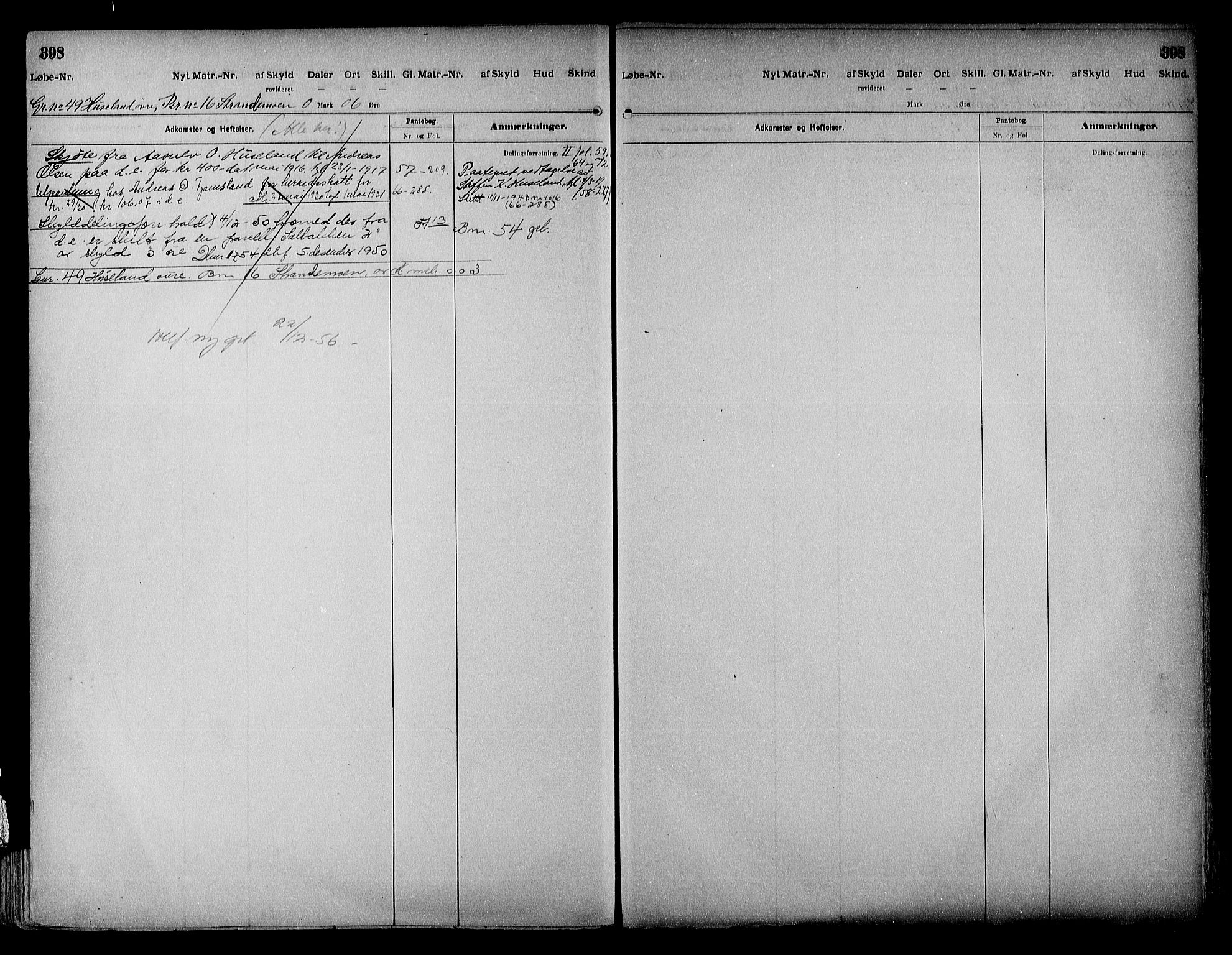 Vestre Nedenes/Sand sorenskriveri, SAK/1221-0010/G/Ga/L0018: Mortgage register no. 13b, 1872-1956, p. 398