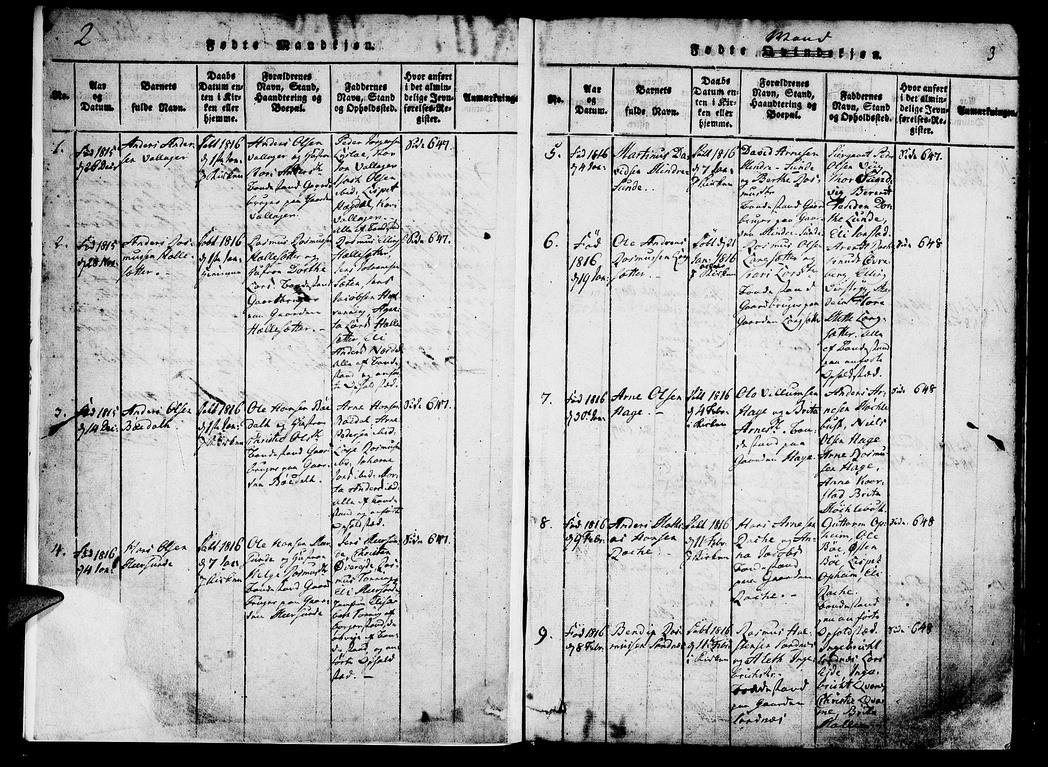 Innvik sokneprestembete, SAB/A-80501: Parish register (official) no. A 2, 1816-1821, p. 2-3