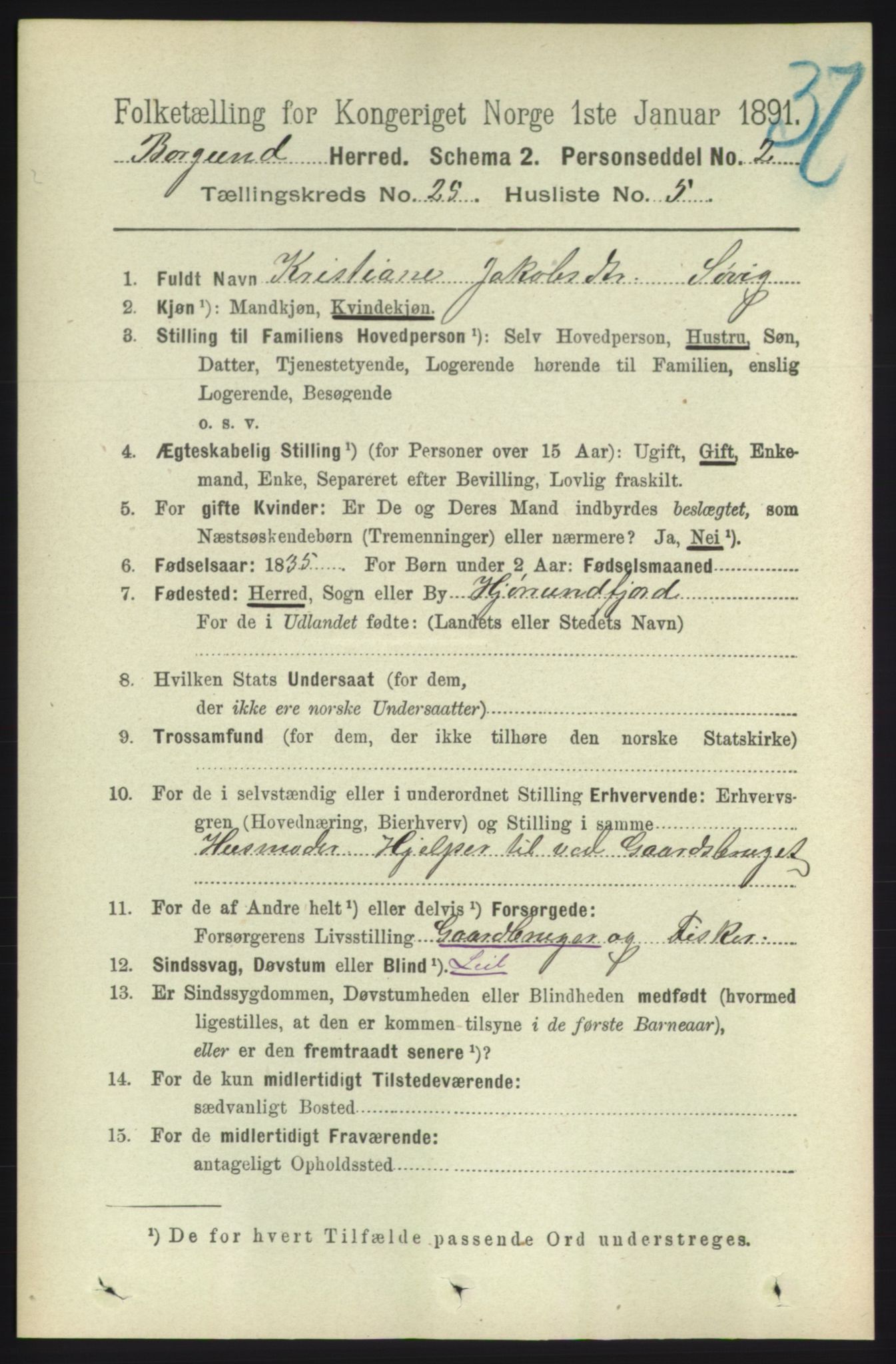 RA, 1891 census for 1531 Borgund, 1891, p. 7287