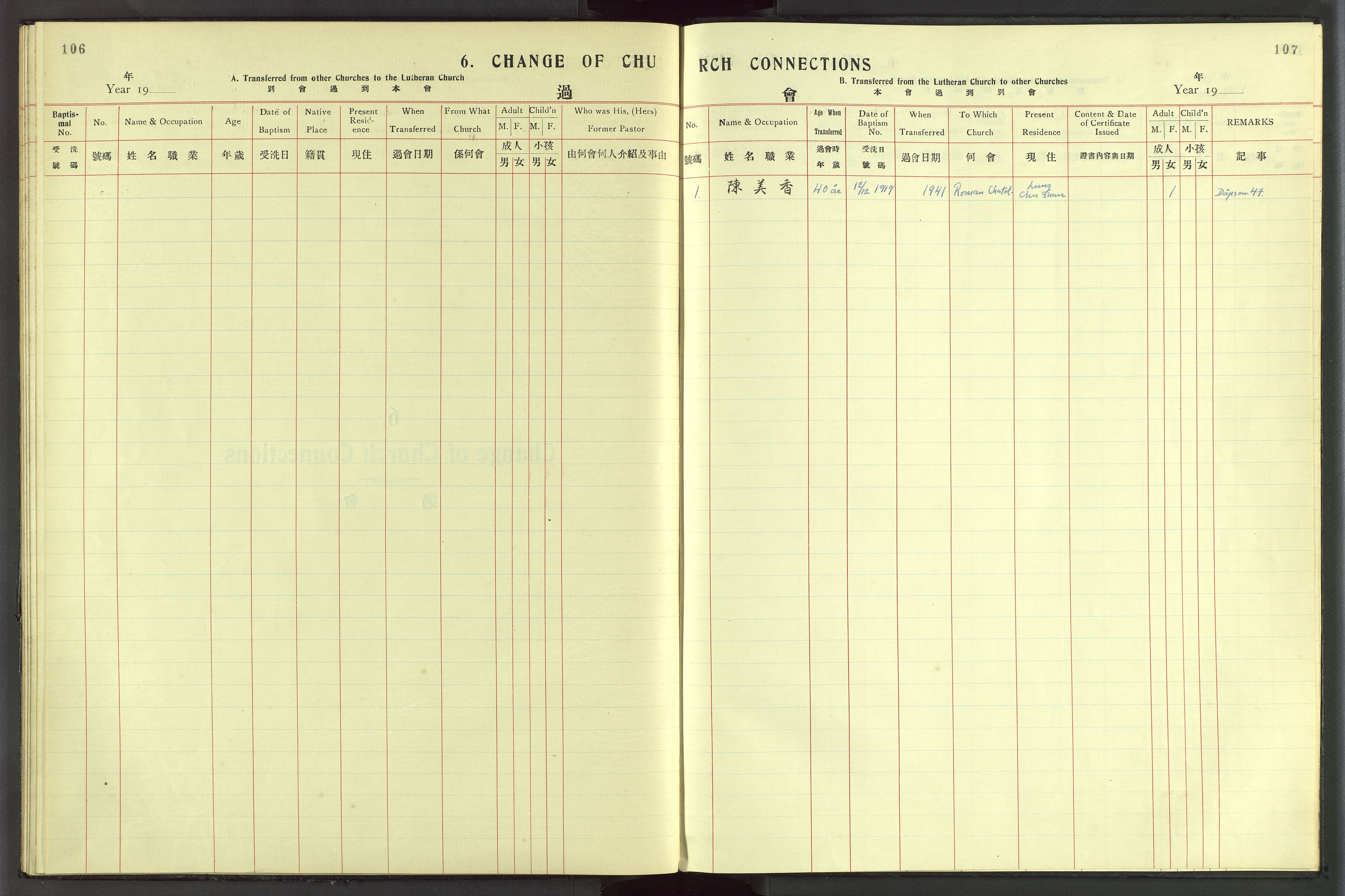 Det Norske Misjonsselskap - utland - Kina (Hunan), VID/MA-A-1065/Dm/L0054: Parish register (official) no. 92, 1909-1948, p. 106-107