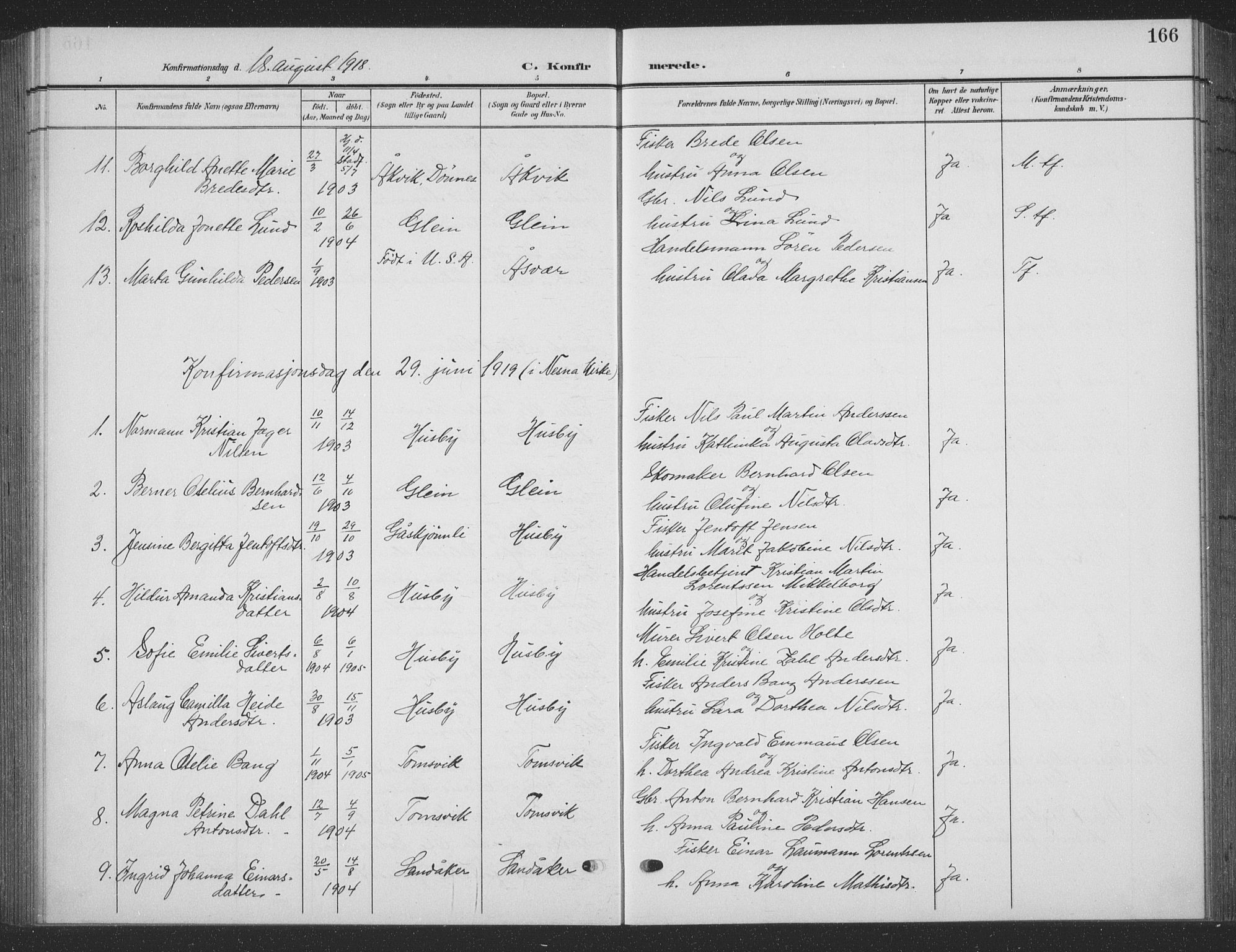 Ministerialprotokoller, klokkerbøker og fødselsregistre - Nordland, AV/SAT-A-1459/835/L0533: Parish register (copy) no. 835C05, 1906-1939, p. 166