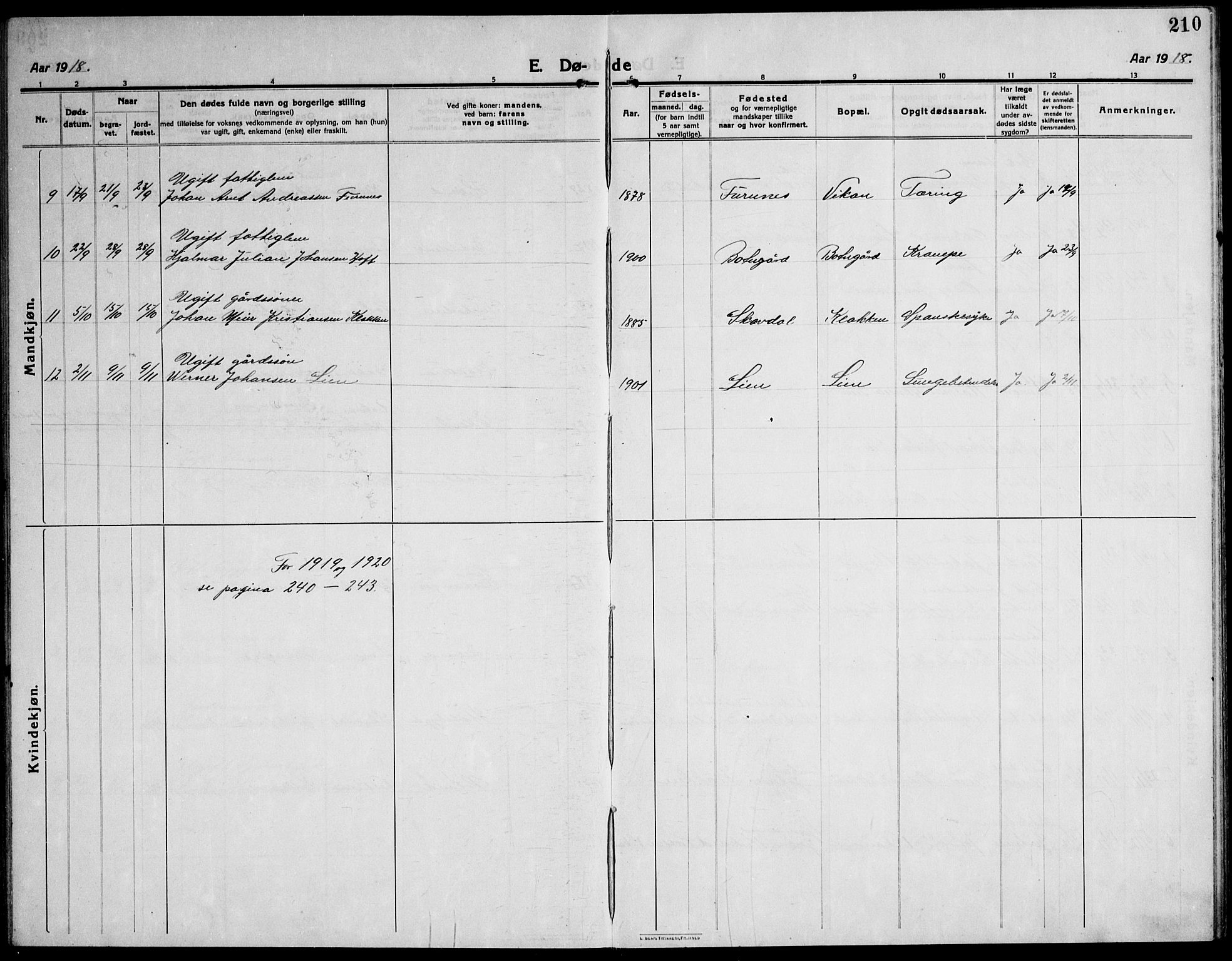 Ministerialprotokoller, klokkerbøker og fødselsregistre - Sør-Trøndelag, AV/SAT-A-1456/651/L0648: Parish register (copy) no. 651C02, 1915-1945, p. 210