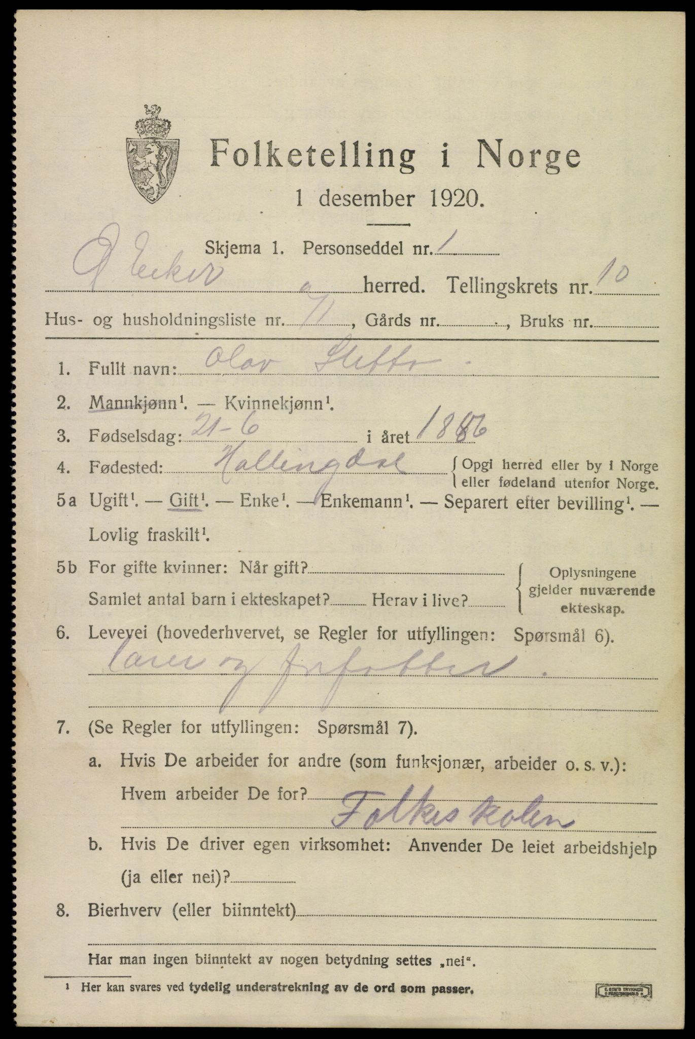 SAKO, 1920 census for Øvre Eiker, 1920, p. 17320