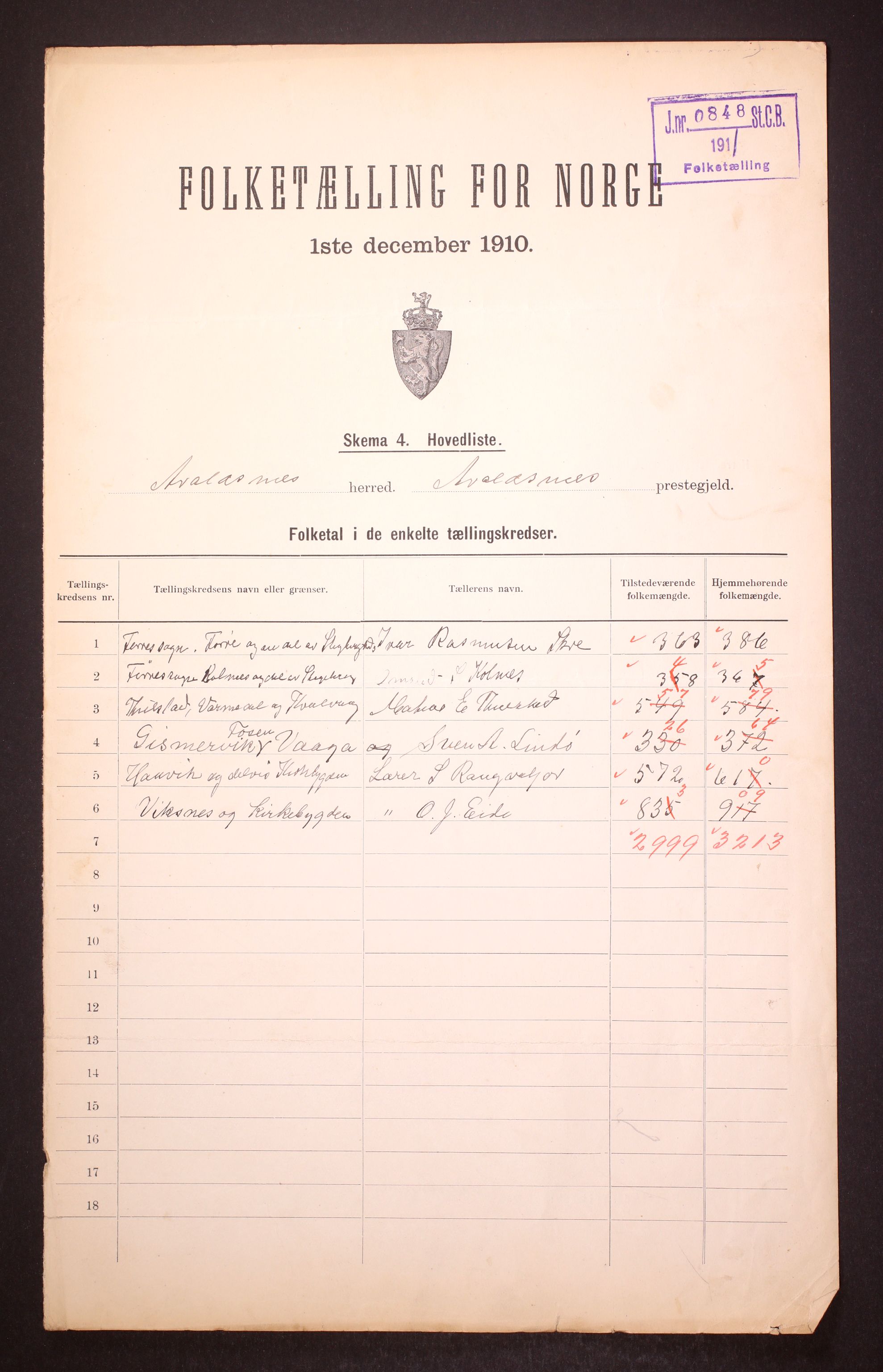 RA, 1910 census for Avaldsnes, 1910, p. 2