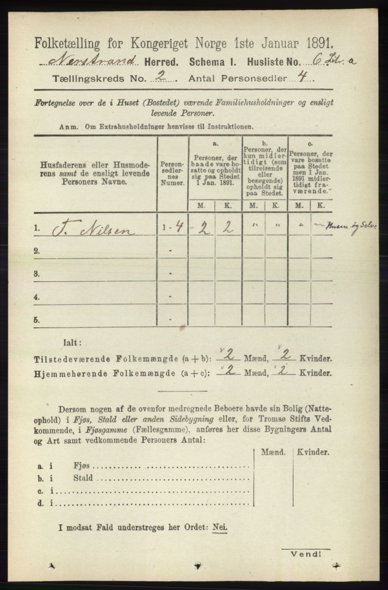 RA, 1891 census for 1139 Nedstrand, 1891, p. 210