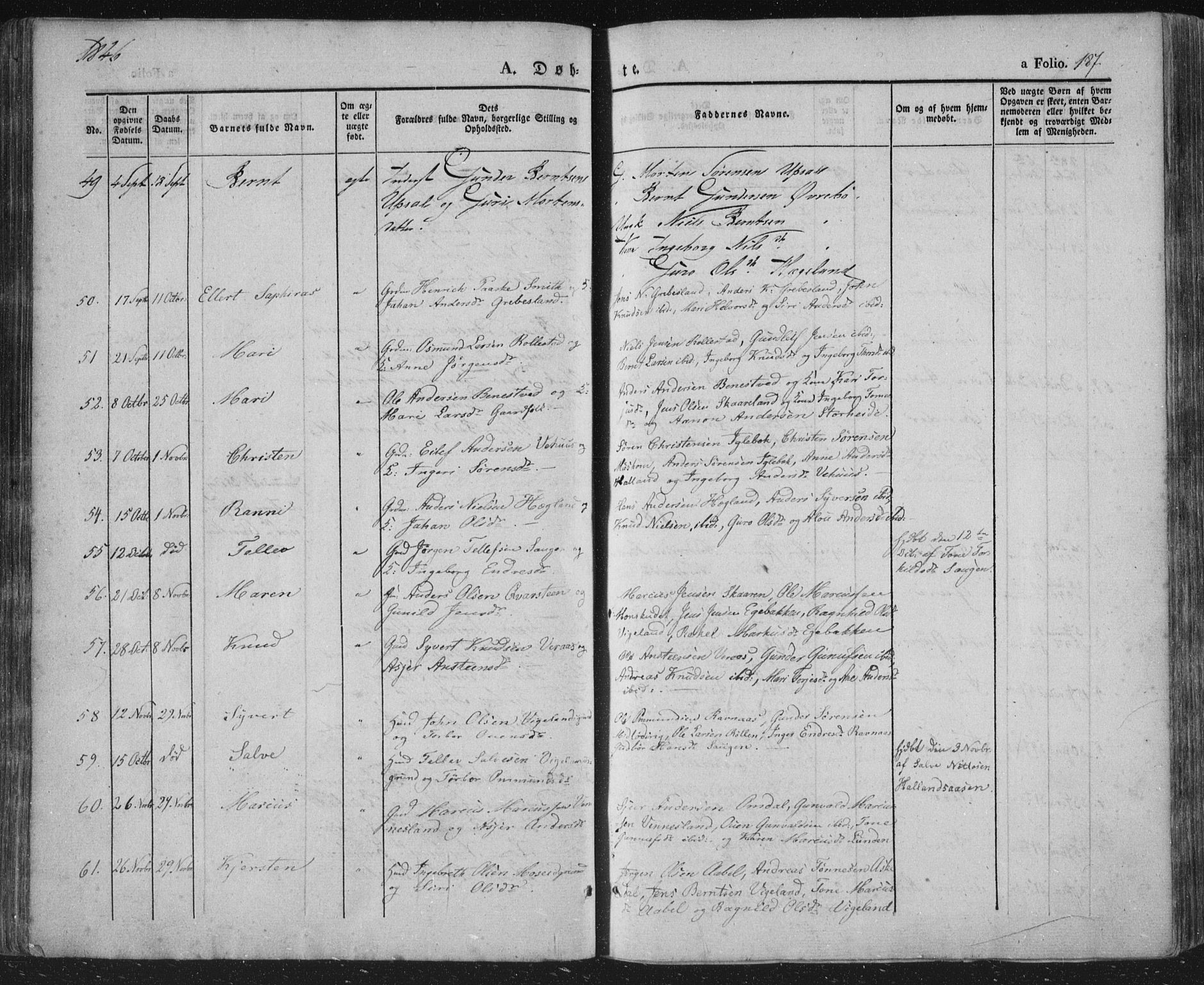 Vennesla sokneprestkontor, AV/SAK-1111-0045/Fa/Fac/L0004: Parish register (official) no. A 4, 1834-1855, p. 187