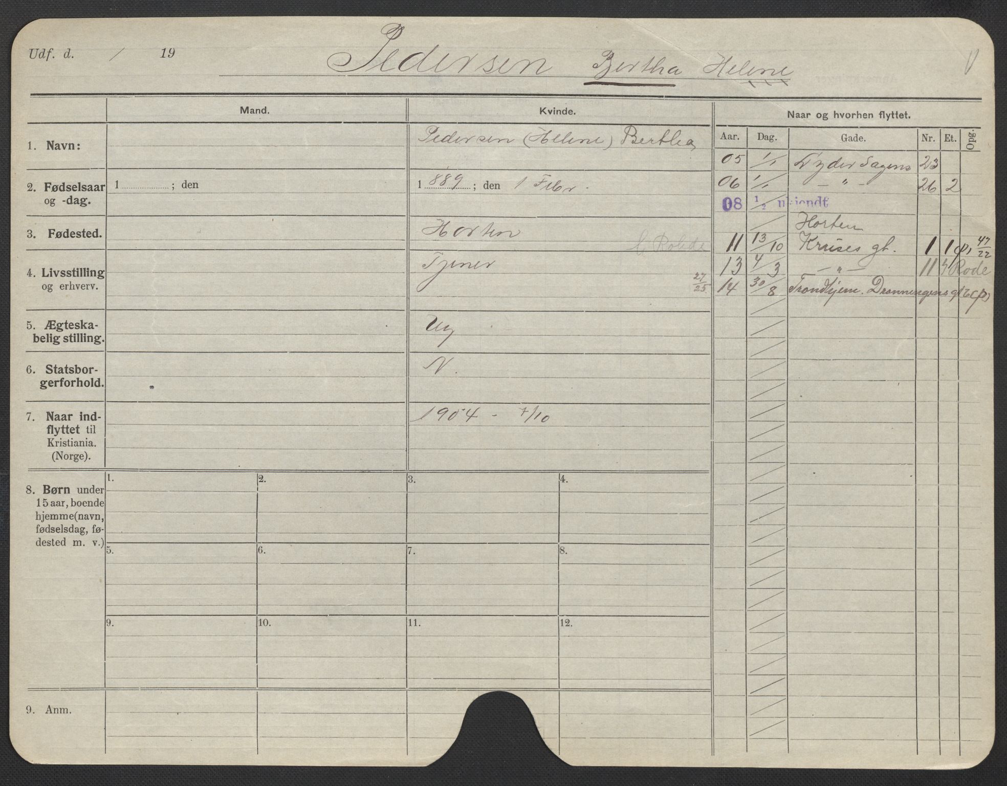 Oslo folkeregister, Registerkort, AV/SAO-A-11715/F/Fa/Fac/L0022: Kvinner, 1906-1914, p. 655a