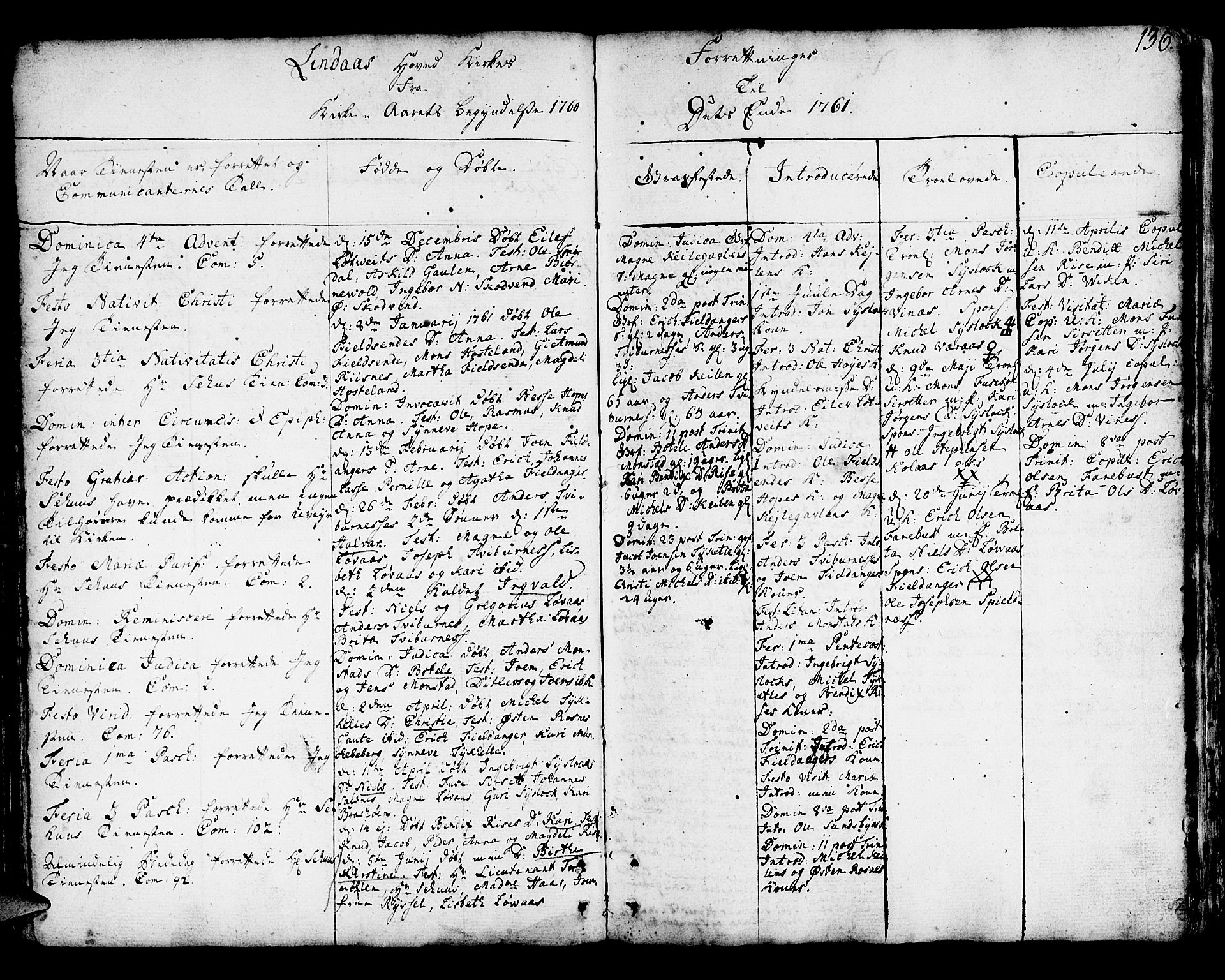 Lindås Sokneprestembete, SAB/A-76701/H/Haa: Parish register (official) no. A 3, 1748-1764, p. 136