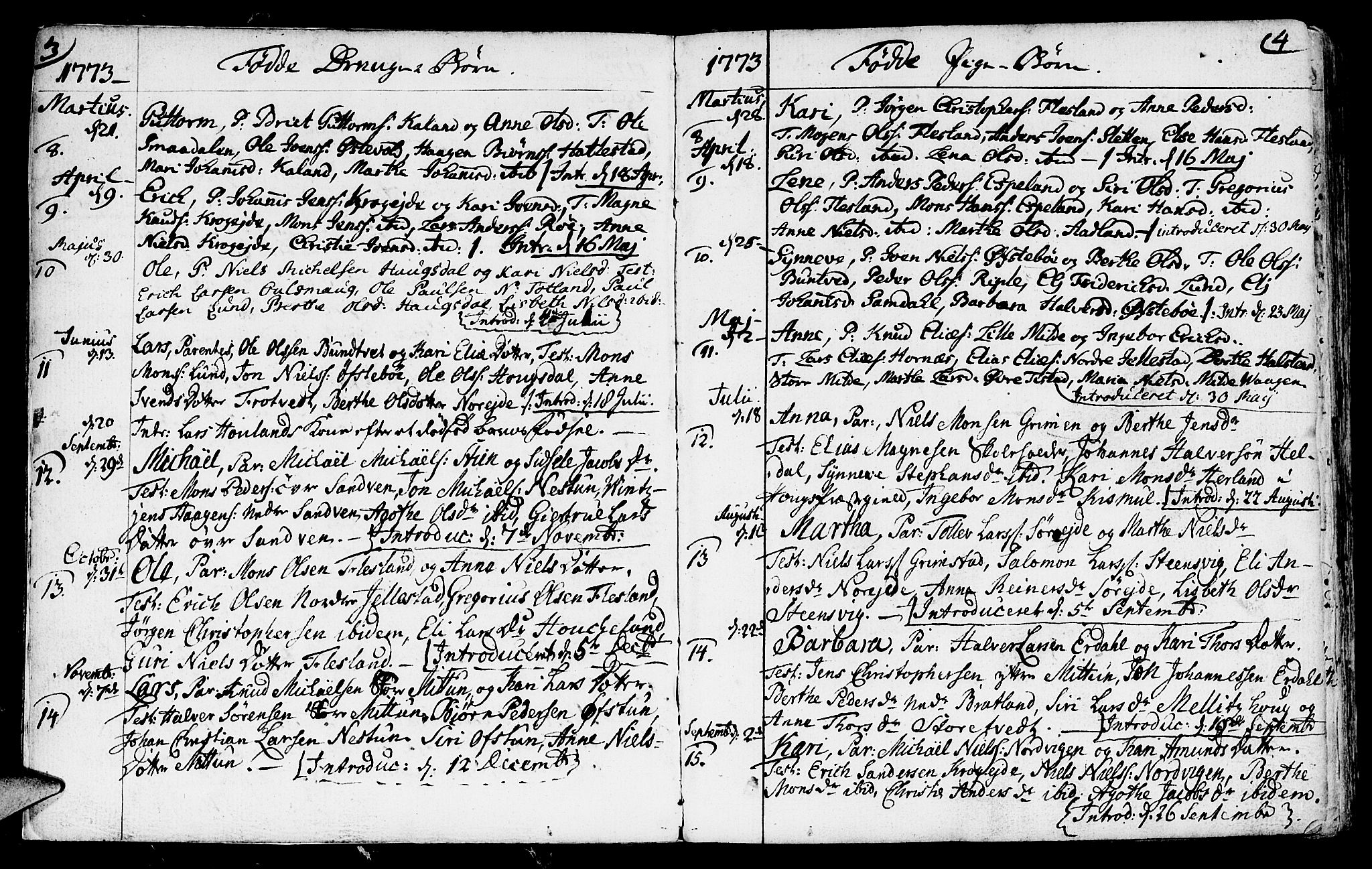 Fana Sokneprestembete, AV/SAB-A-75101/H/Haa/Haaa/L0005: Parish register (official) no. A 5, 1773-1799, p. 3-4