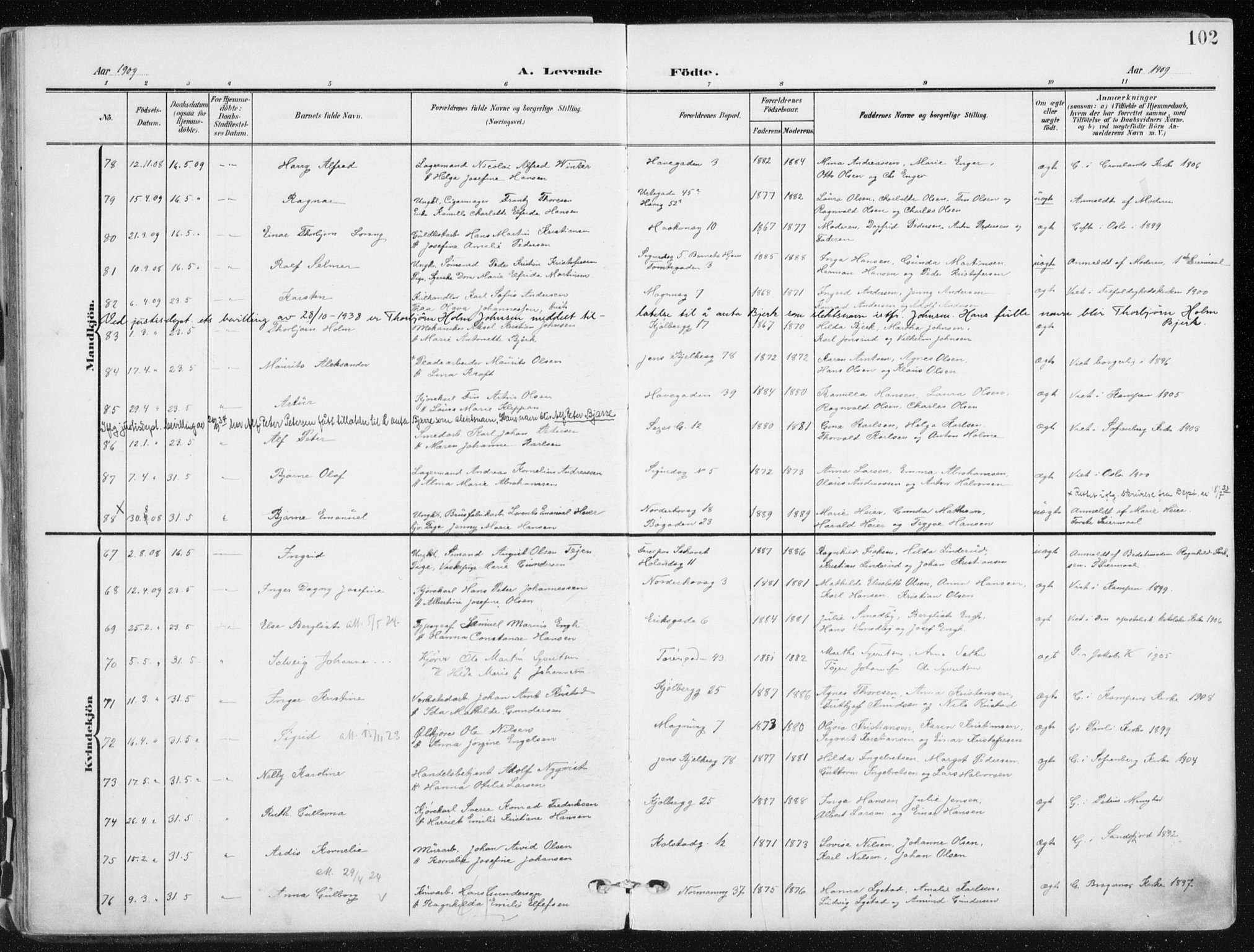 Kampen prestekontor Kirkebøker, SAO/A-10853/F/Fa/L0010: Parish register (official) no. I 10, 1905-1917, p. 102