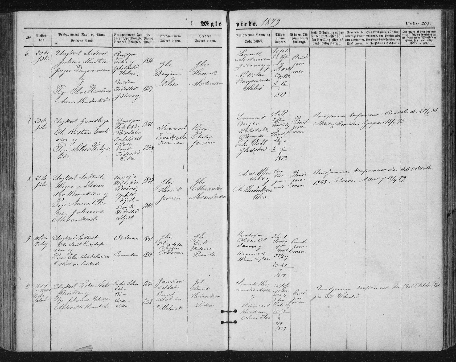 Ministerialprotokoller, klokkerbøker og fødselsregistre - Nordland, SAT/A-1459/816/L0241: Parish register (official) no. 816A07, 1870-1885, p. 207
