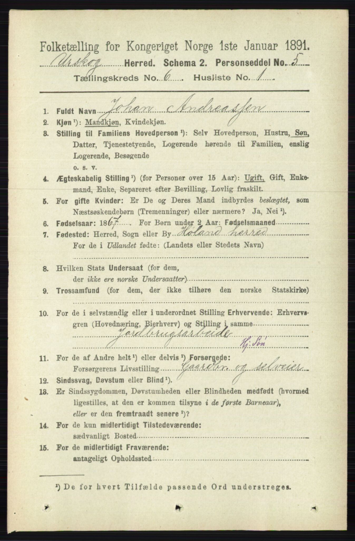 RA, 1891 census for 0224 Aurskog, 1891, p. 2741