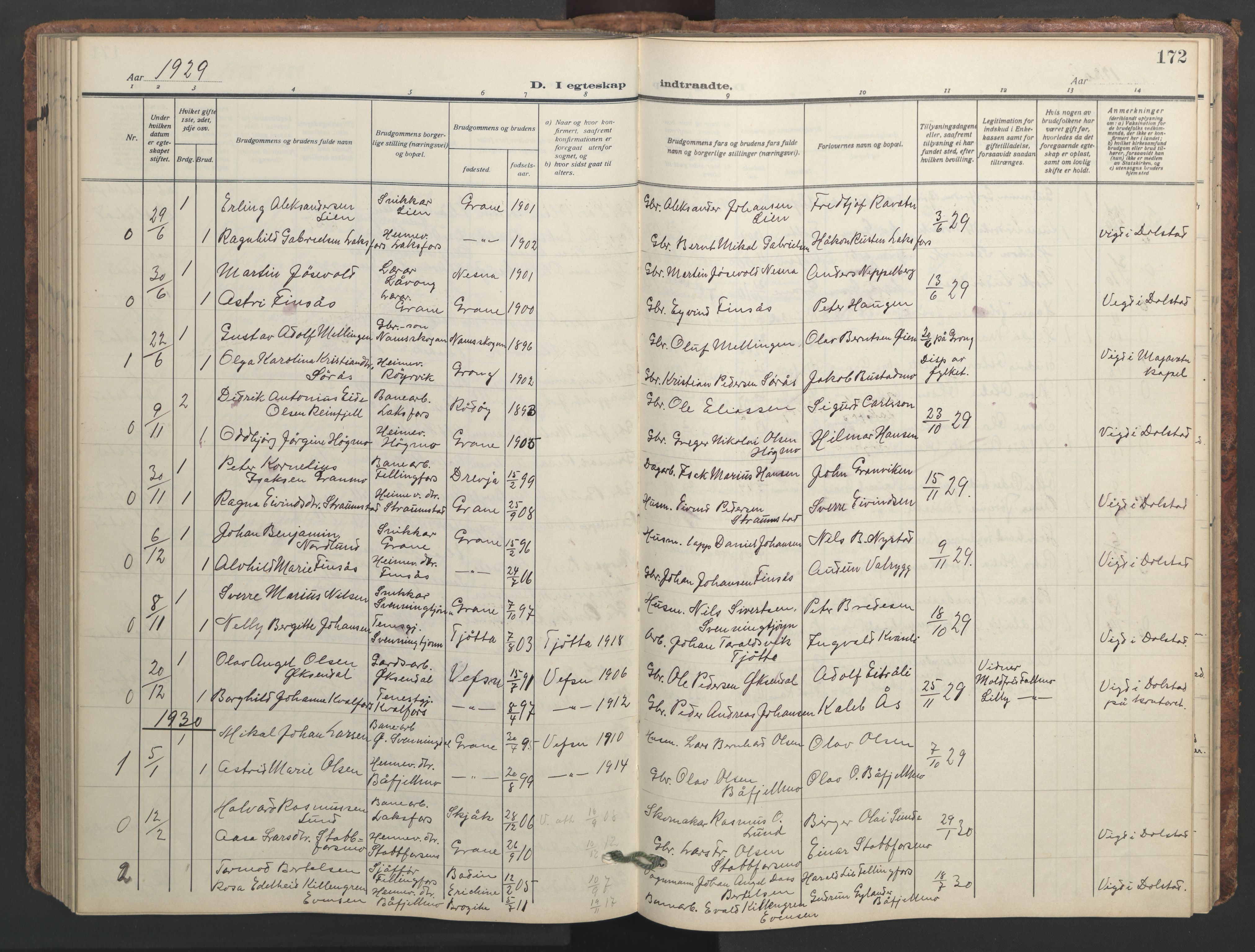 Ministerialprotokoller, klokkerbøker og fødselsregistre - Nordland, AV/SAT-A-1459/824/L0341: Parish register (copy) no. 824C01, 1916-1957, p. 172