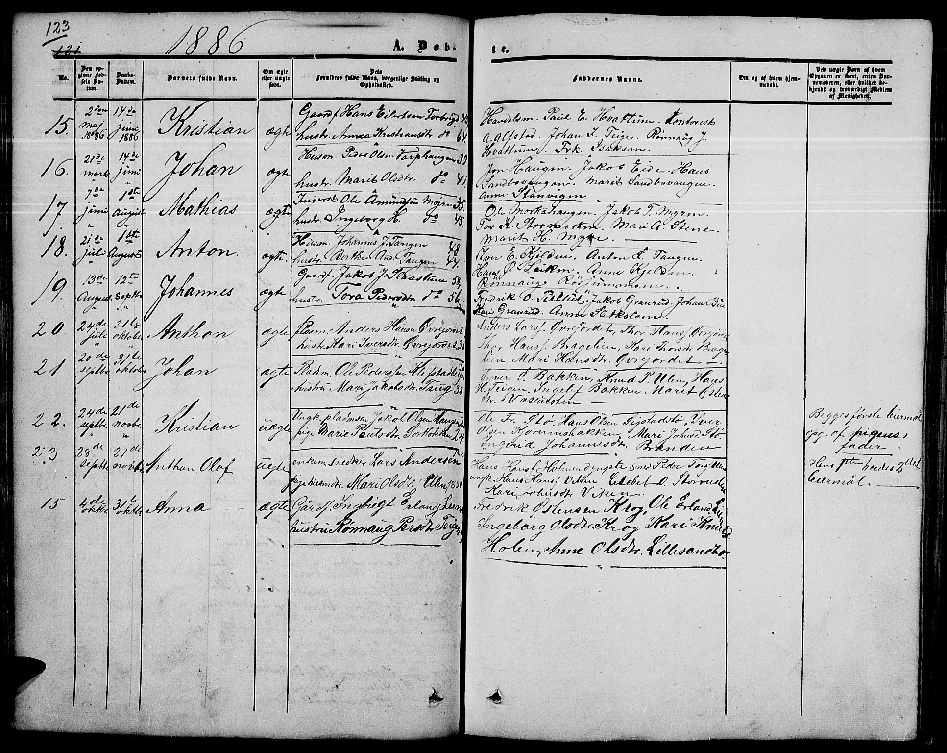 Nord-Fron prestekontor, SAH/PREST-080/H/Ha/Hab/L0003: Parish register (copy) no. 3, 1851-1886, p. 123