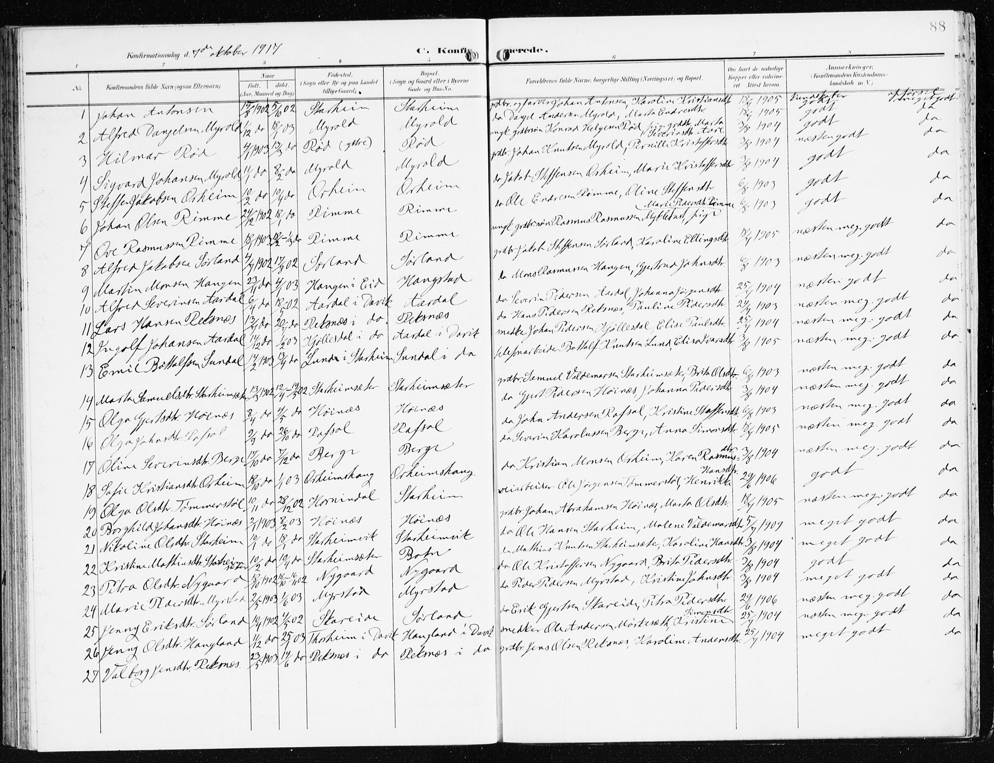 Eid sokneprestembete, SAB/A-82301/H/Haa/Haac/L0002: Parish register (official) no. C 2, 1899-1927, p. 88