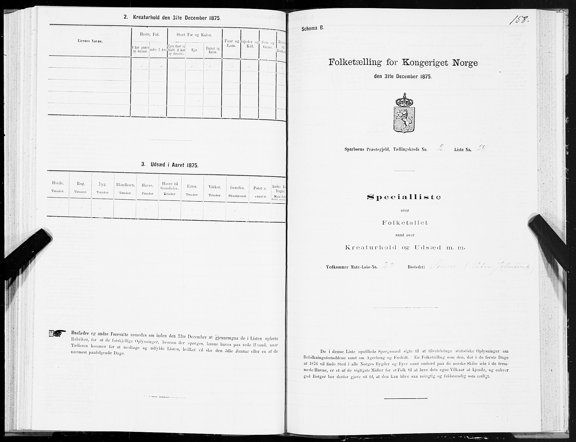 SAT, 1875 census for 1731P Sparbu, 1875, p. 1158