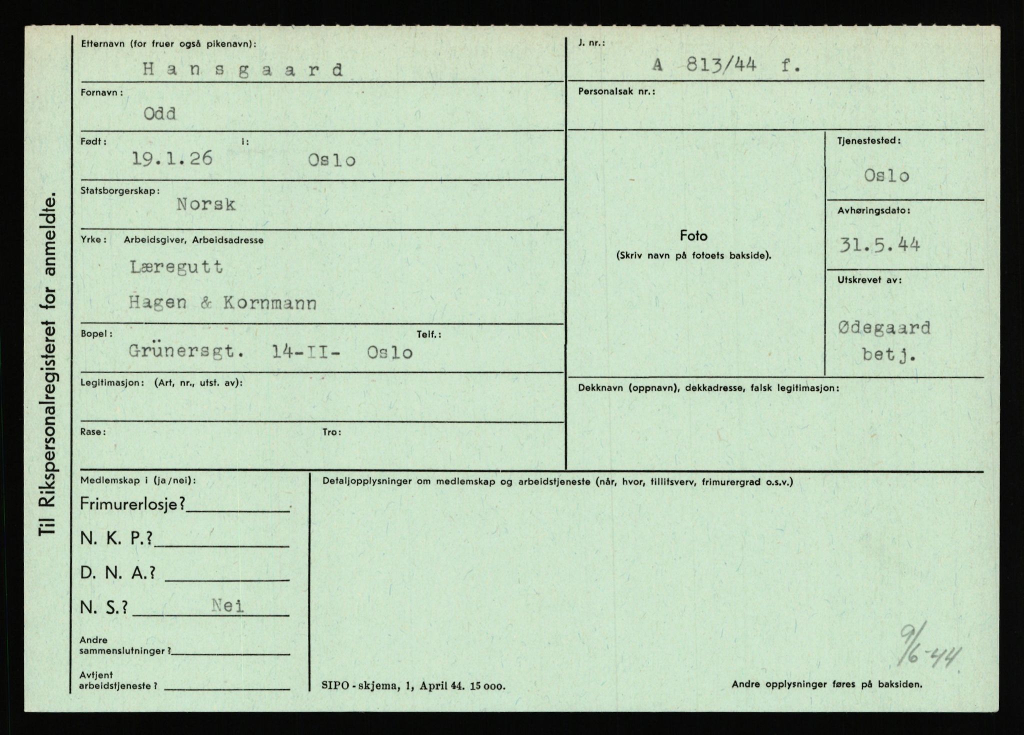 Statspolitiet - Hovedkontoret / Osloavdelingen, AV/RA-S-1329/C/Ca/L0006: Hanche - Hokstvedt, 1943-1945, p. 1708