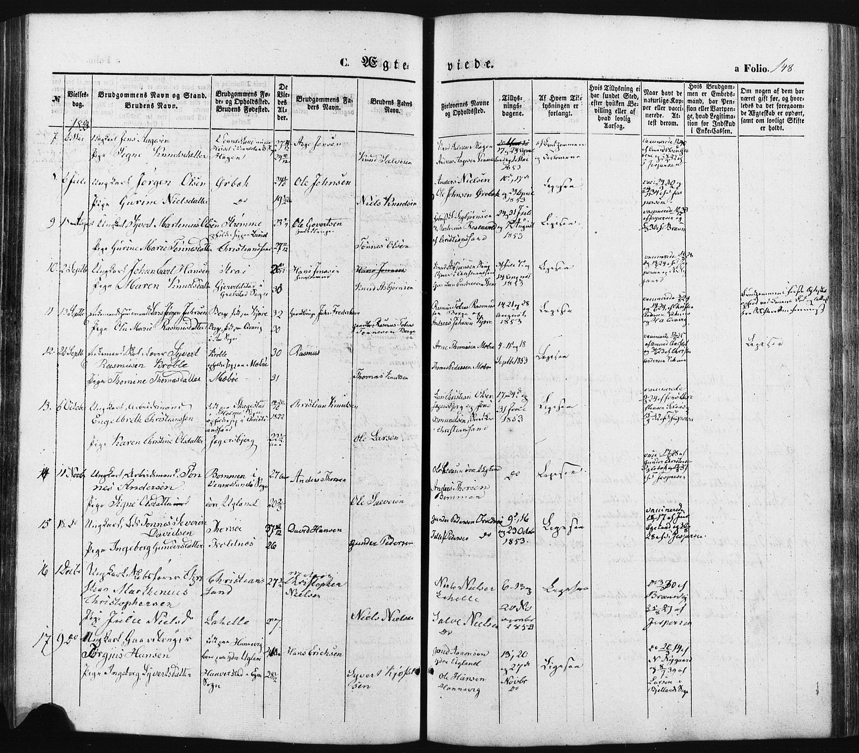 Oddernes sokneprestkontor, AV/SAK-1111-0033/F/Fa/Faa/L0007: Parish register (official) no. A 7, 1851-1863, p. 148