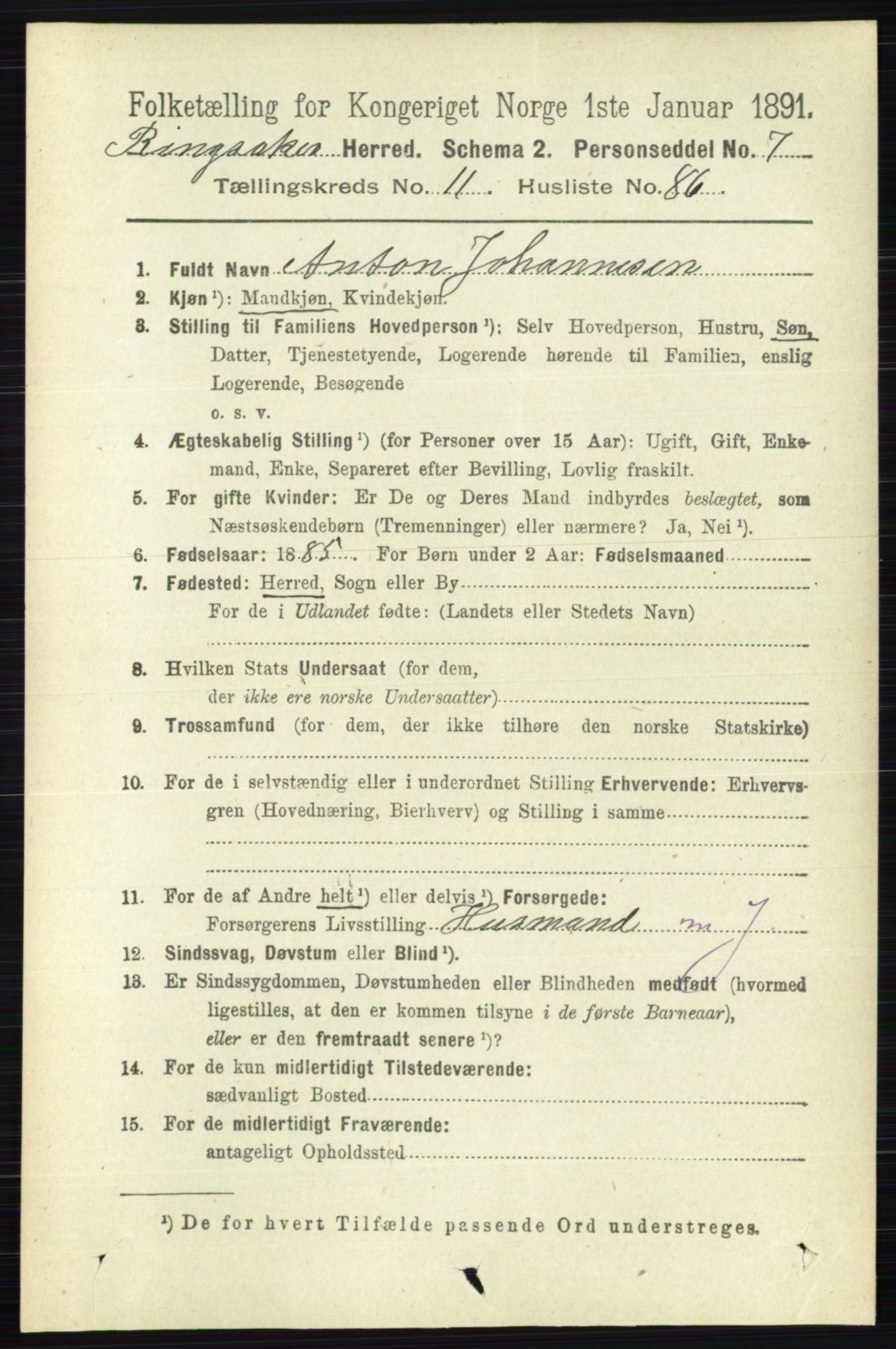 RA, 1891 census for 0412 Ringsaker, 1891, p. 6695