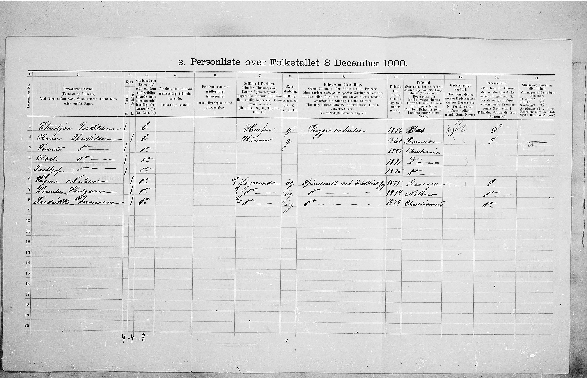 SAO, 1900 census for Kristiania, 1900, p. 63463